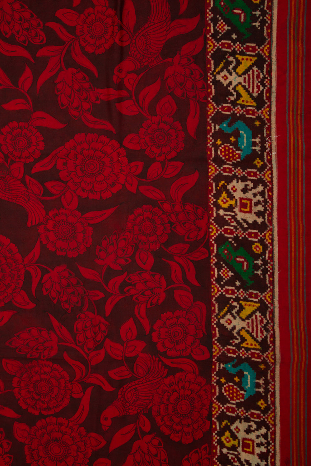 Patan Patola Silk Ikat Kalamkari Black Saree