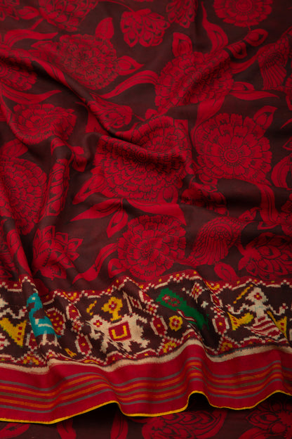 Patan Patola Silk Ikat Kalamkari Red Saree