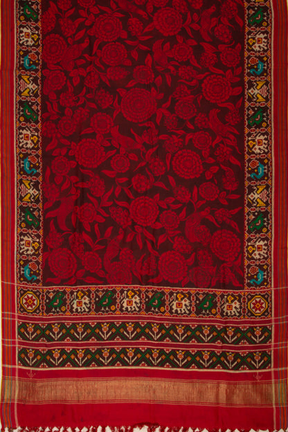 Patan Patola Silk Ikat Kalamkari Red Saree