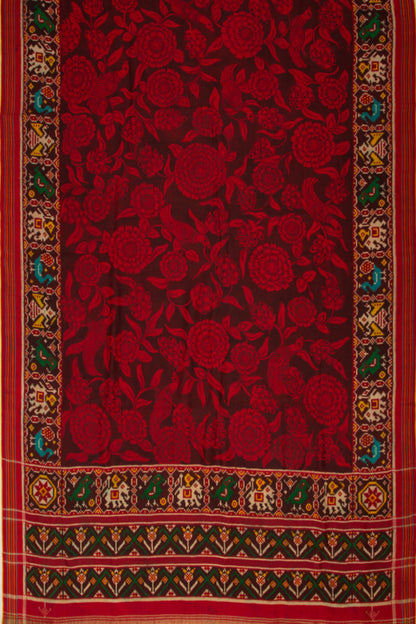 Patan Patola Silk Ikat Kalamkari Red Saree