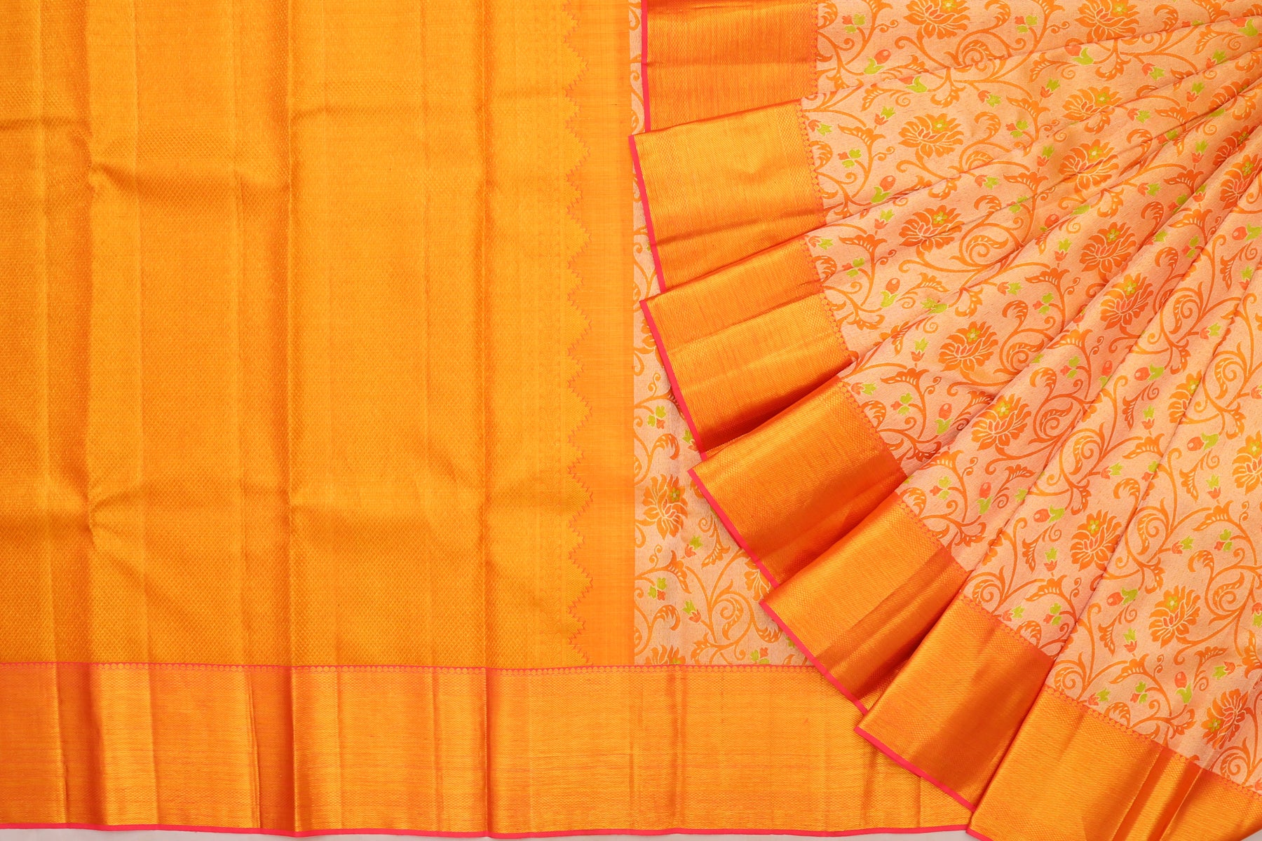 Kanchipuram Silk Tissue Jaal Orange Saree