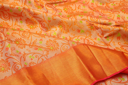 Kanchipuram Silk Tissue Jaal Orange Saree