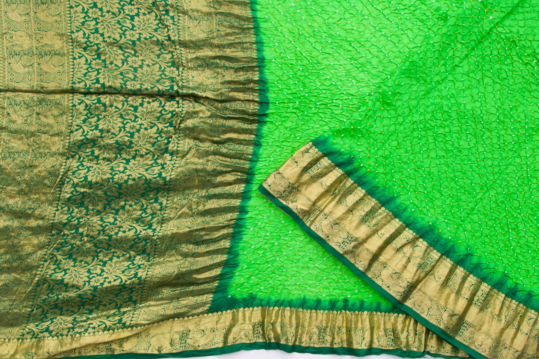 Taranga Kanchi Silk Bandhani Green Saree