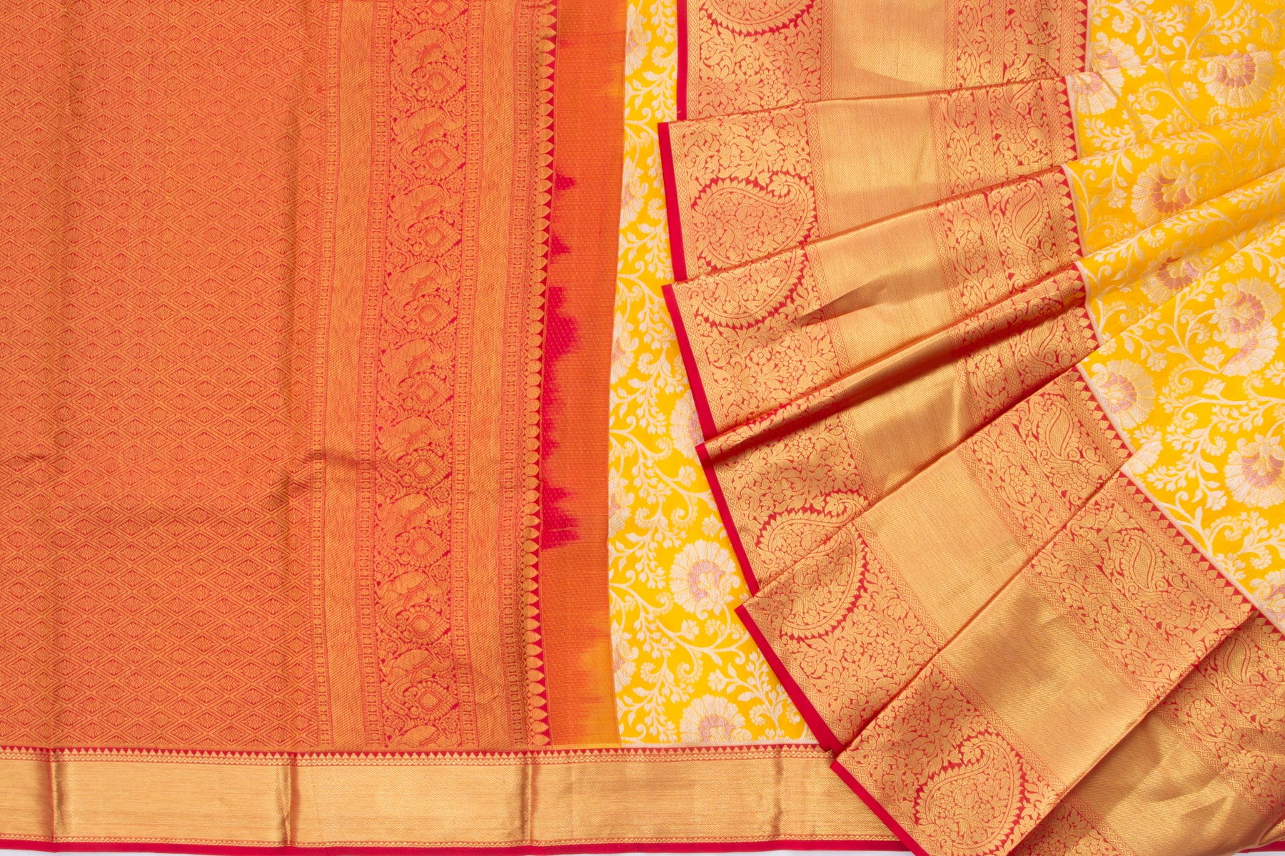Kanchipuram Silk Brocade Yellow Saree