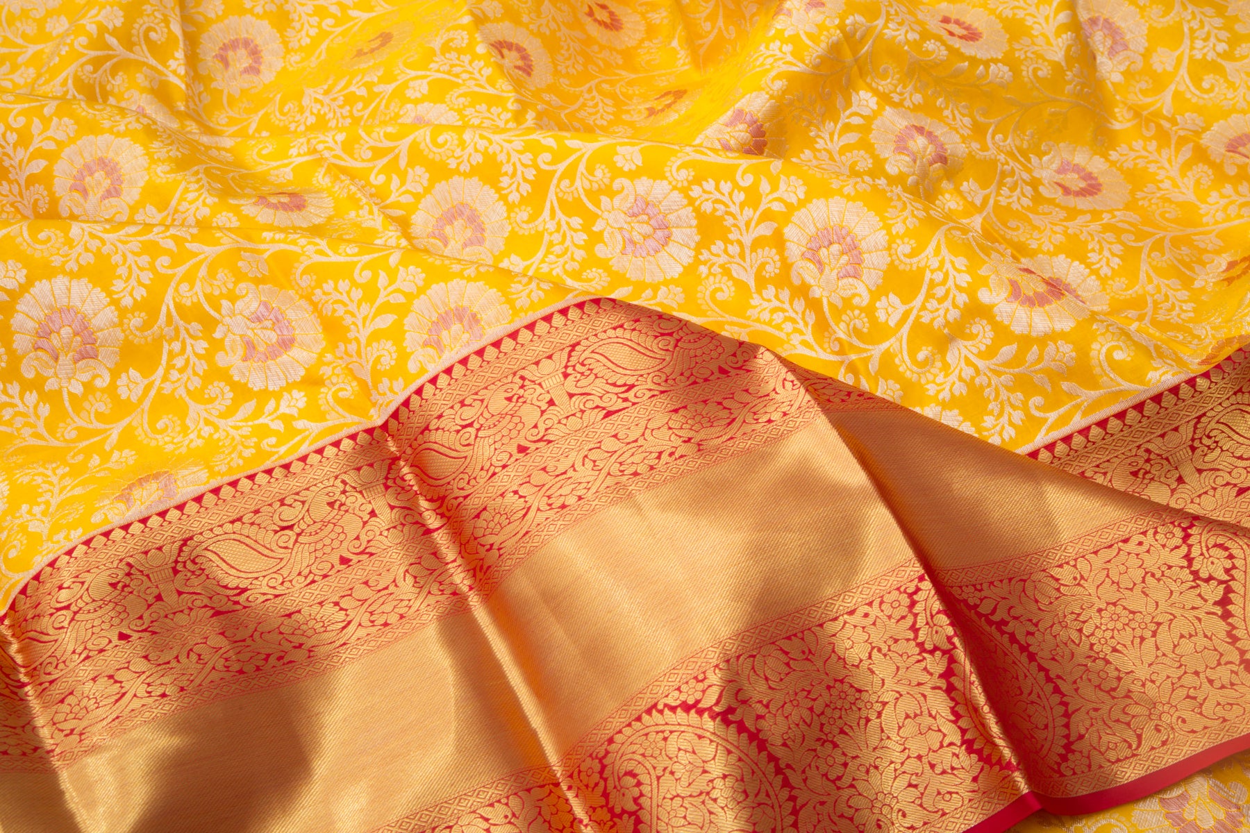 Kanchipuram Silk Brocade Yellow Saree