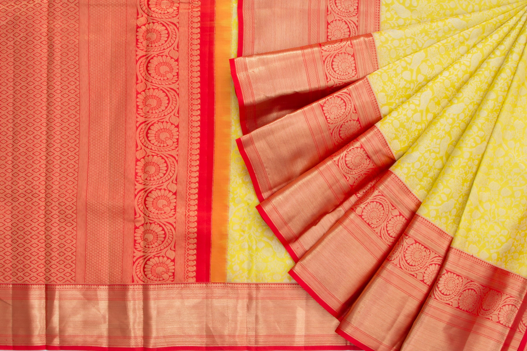 Kanchipuram Silk Brocade Yellow Saree