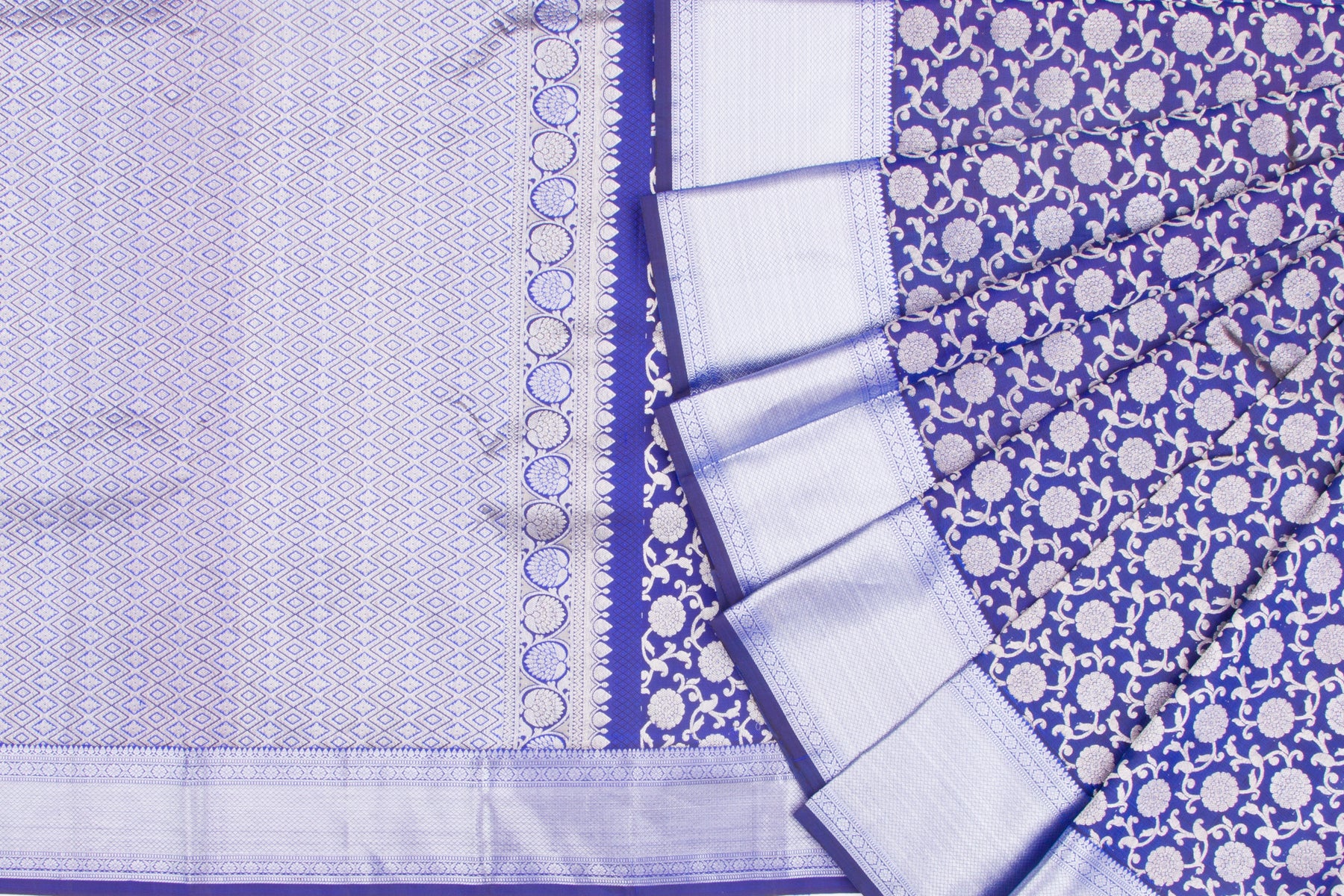 Kanchipuram Silk Jaal Dark Blue Saree