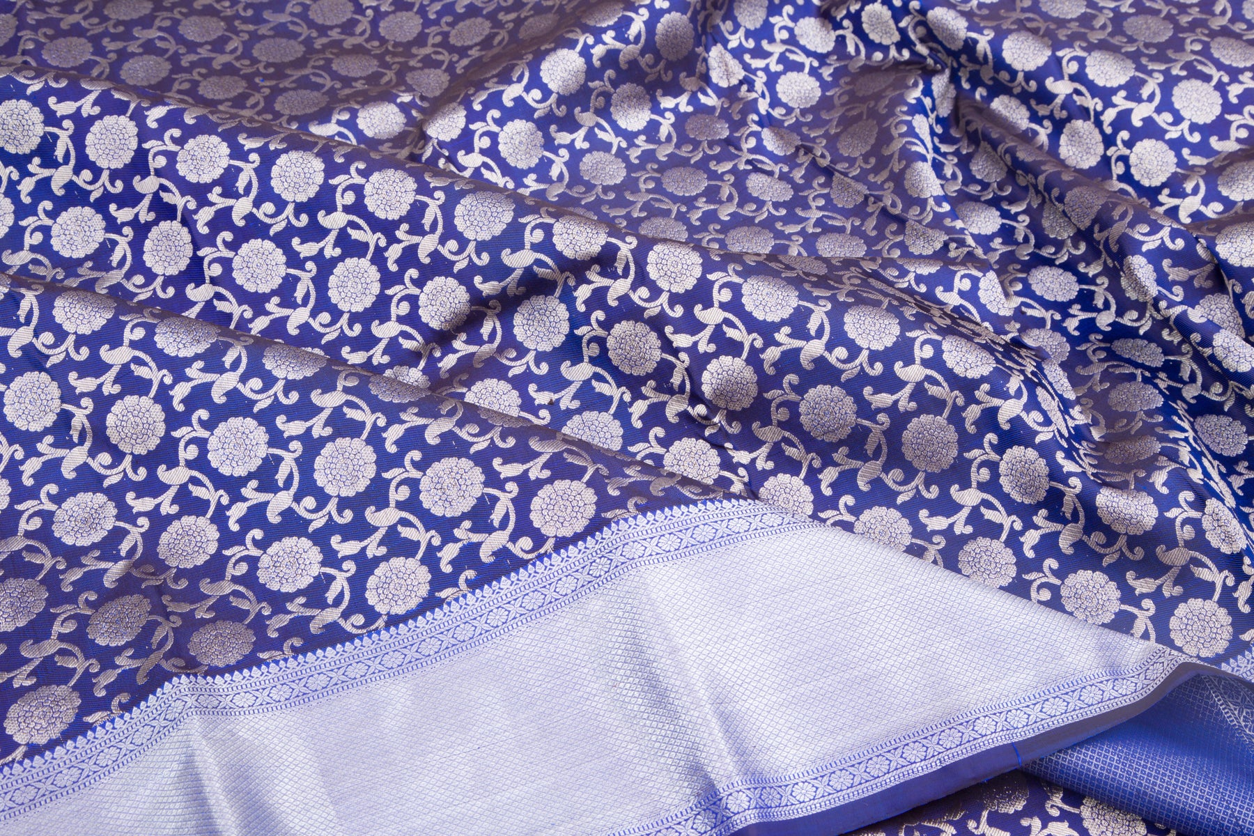 Kanchipuram Silk Jaal Dark Blue Saree