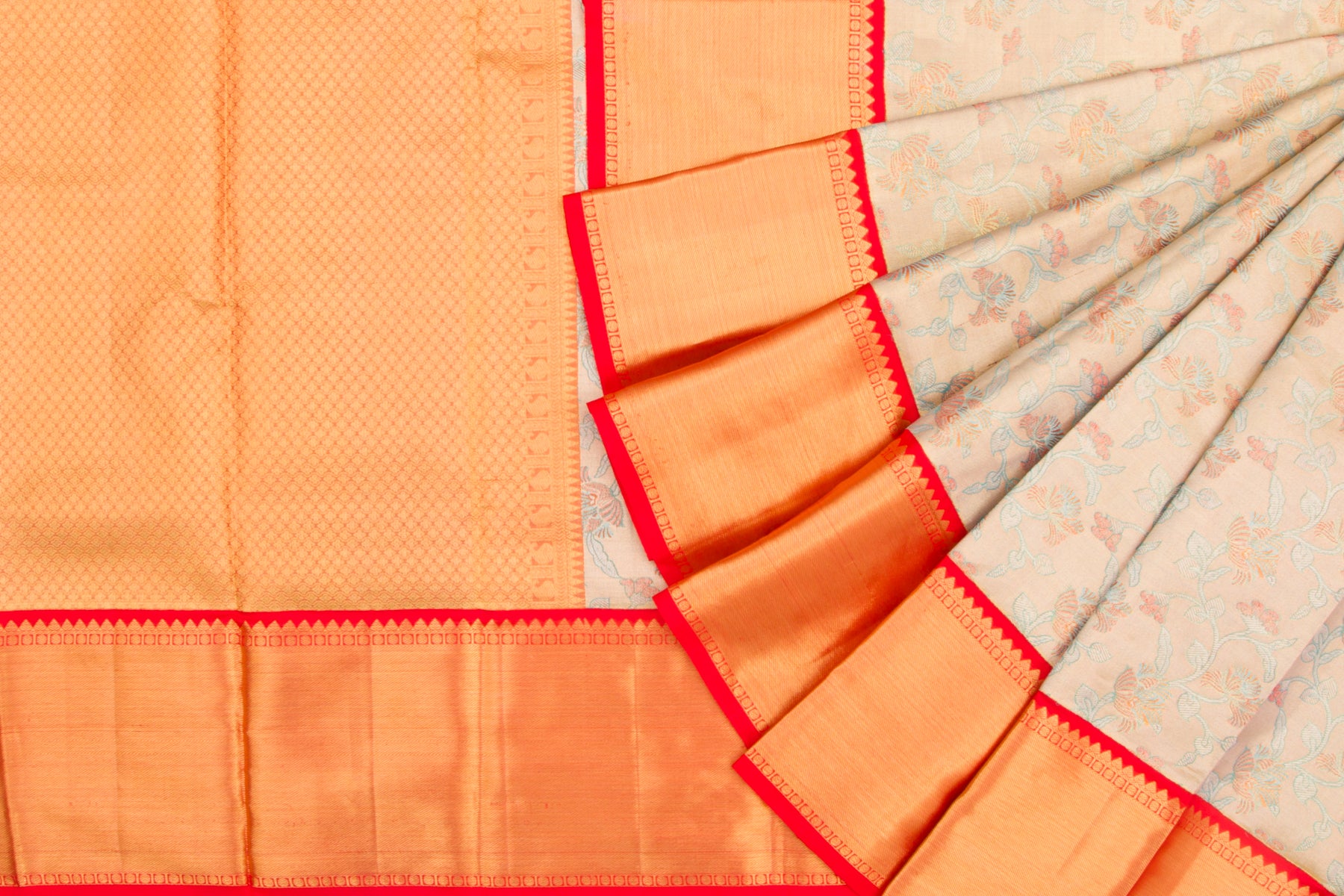 Kanchipuram Silk Tissue Jaal Gold Saree