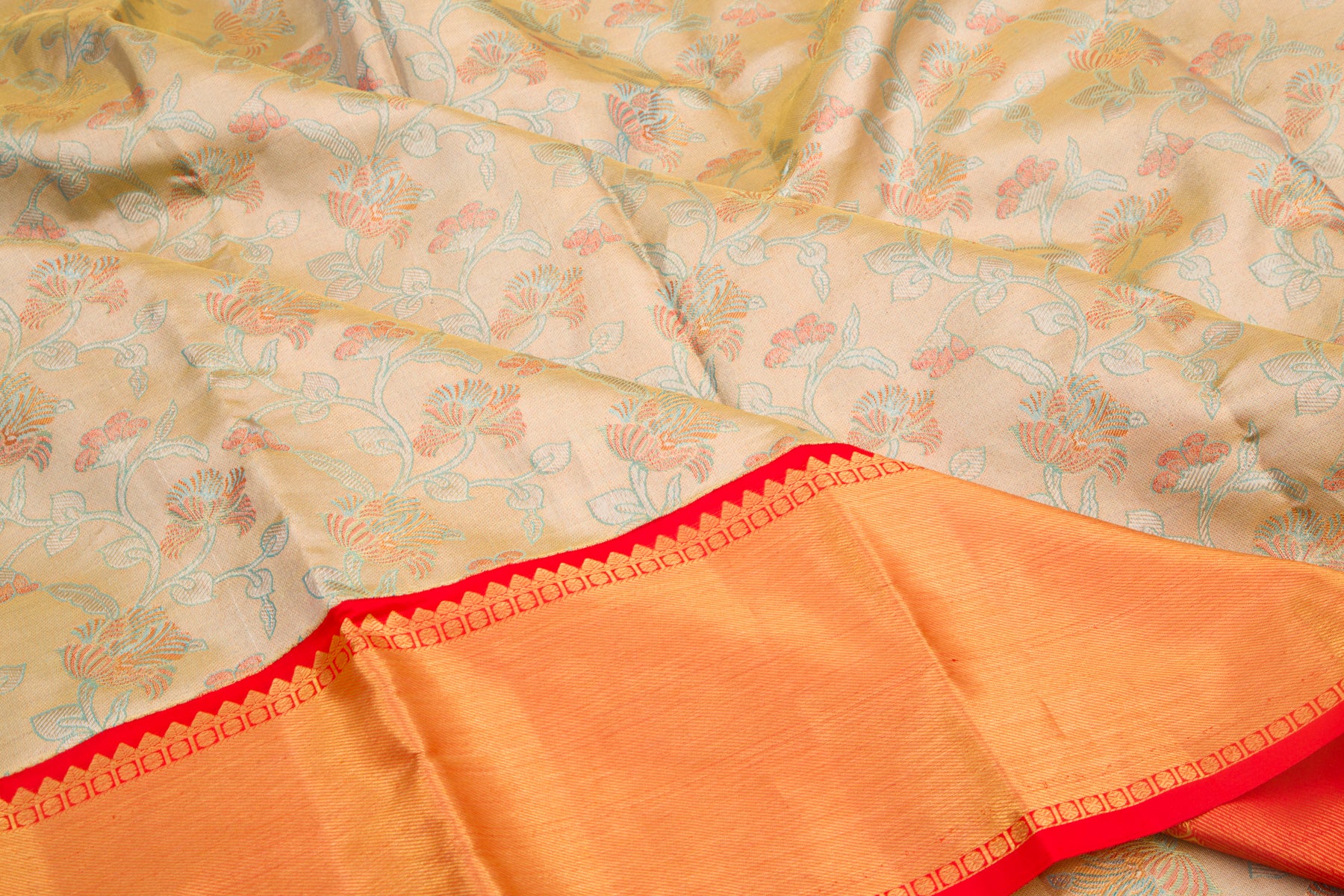 Kanchipuram Silk Tissue Jaal Gold Saree