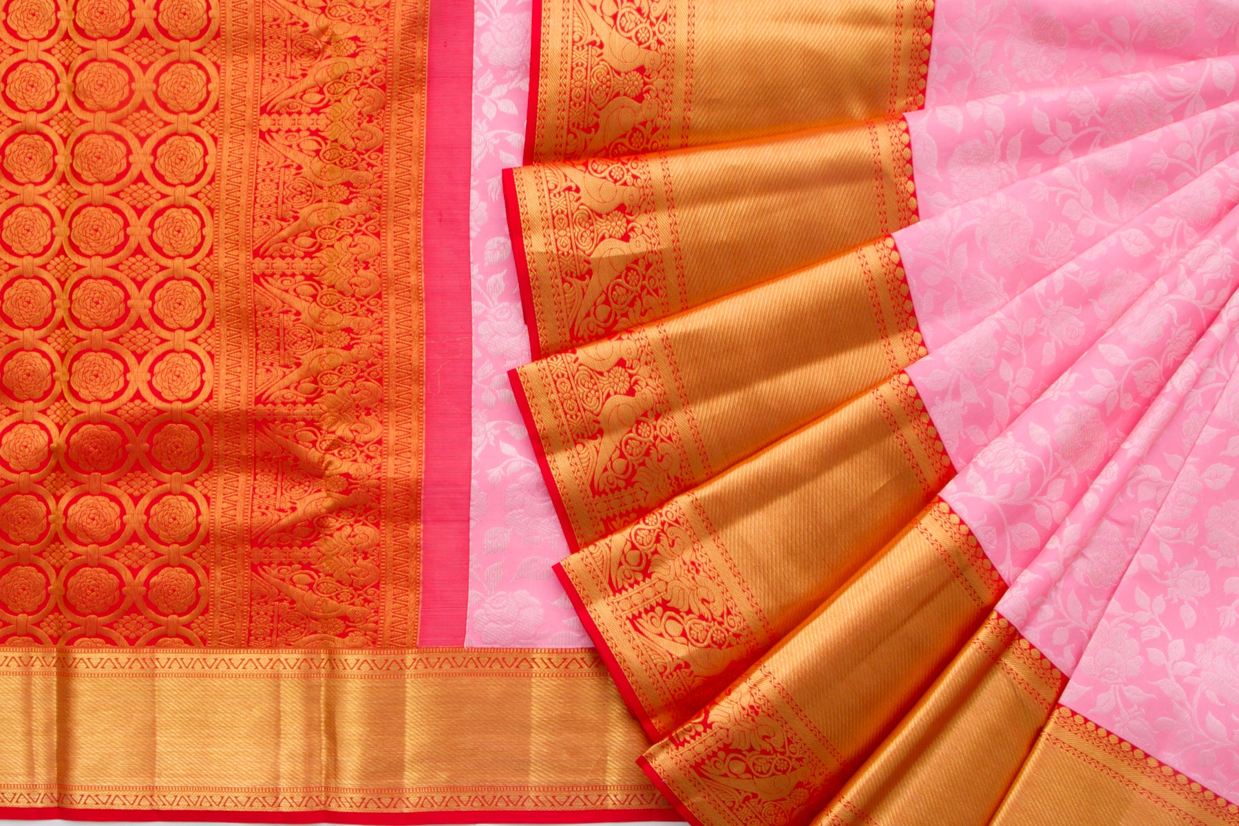 Kanchipuram Silk Jaal Pink Saree