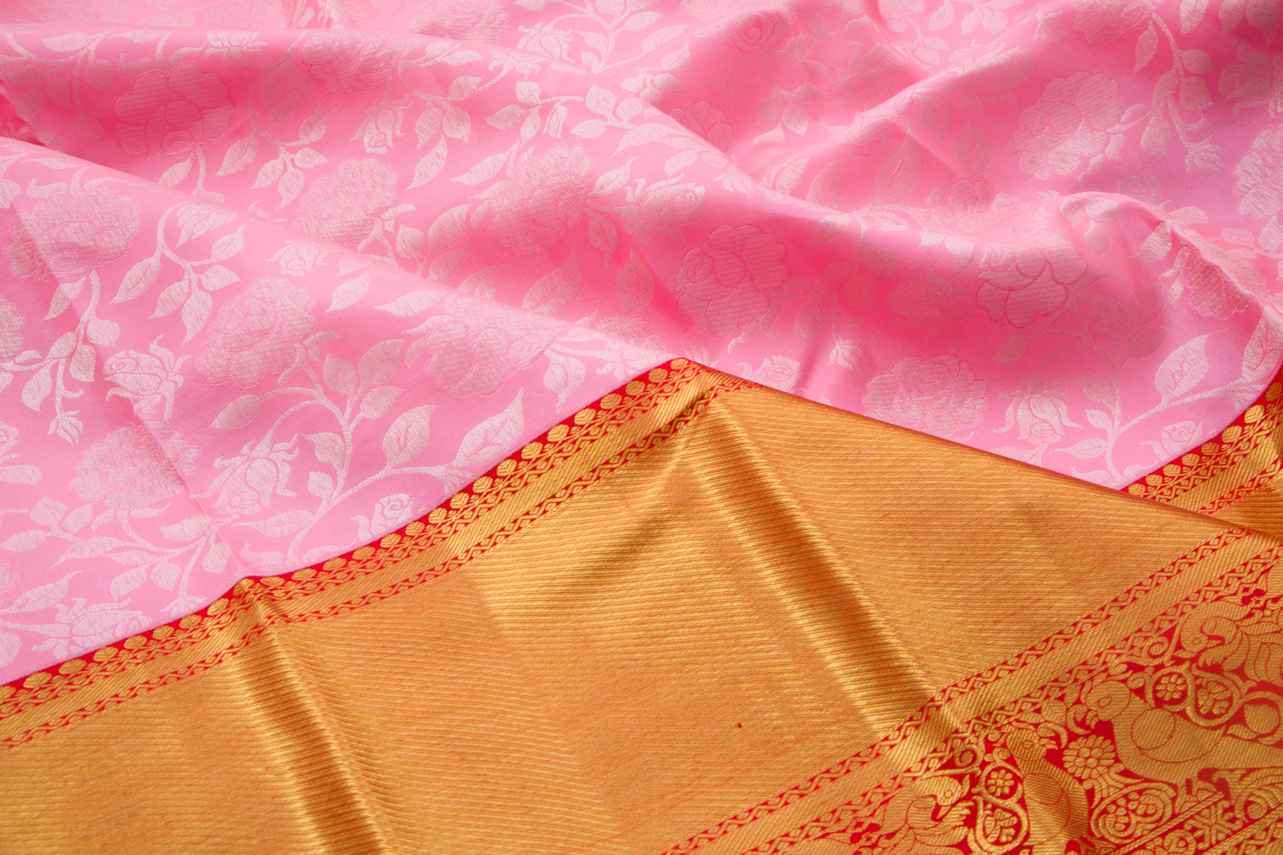 Kanchipuram Silk Jaal Pink Saree