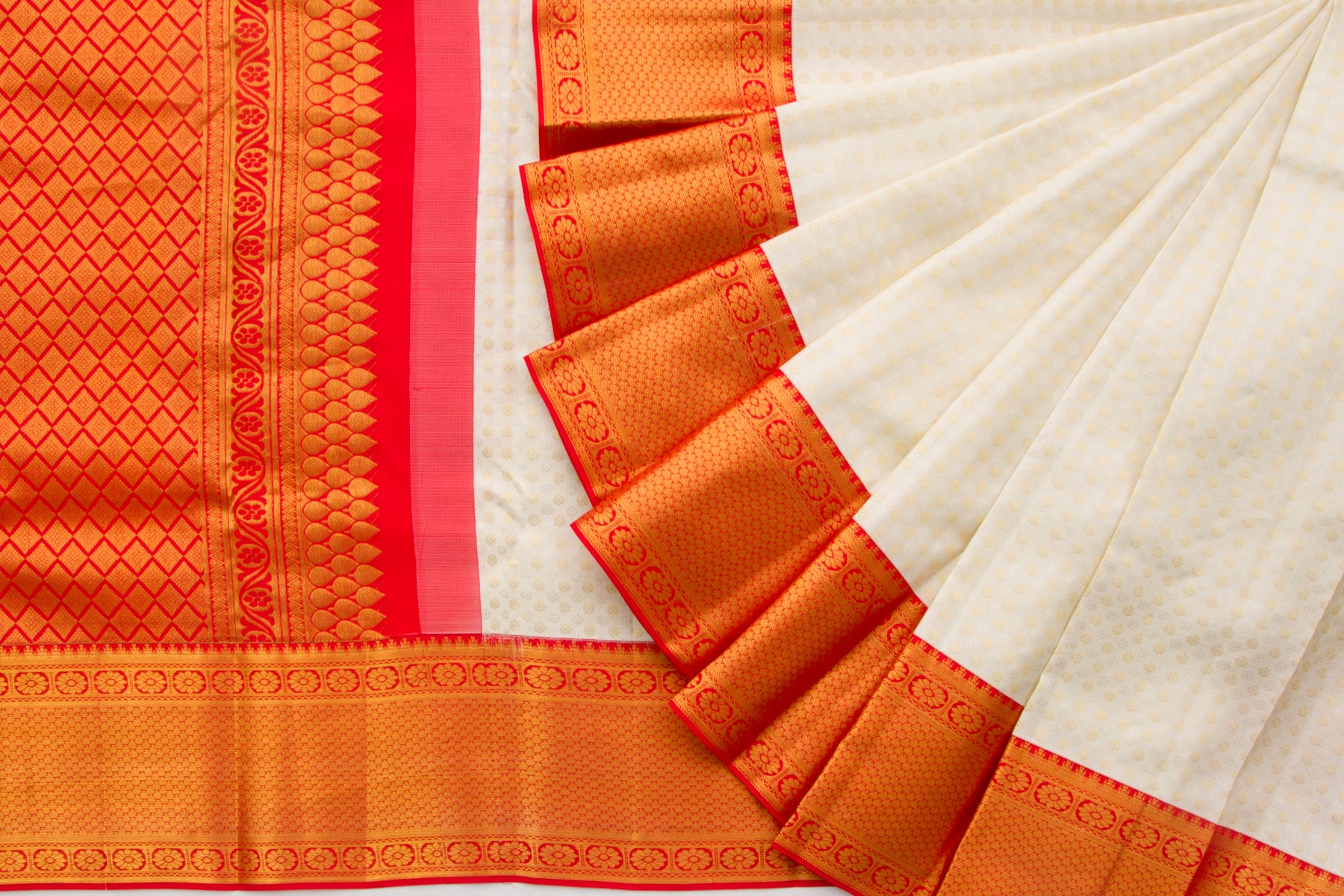 Kanchipuram Silk Brocade White Saree