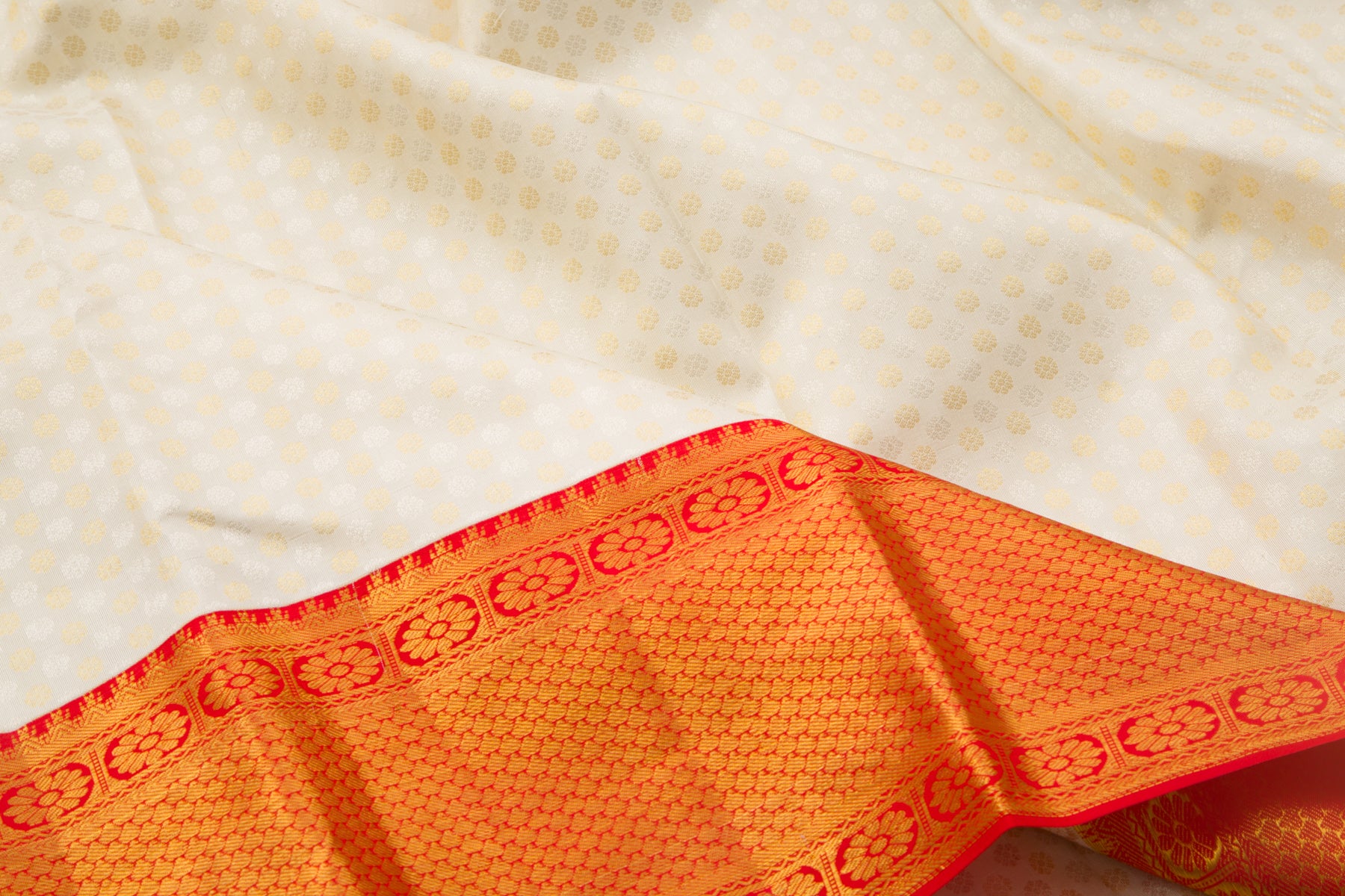 Kanchipuram Silk Brocade White Saree