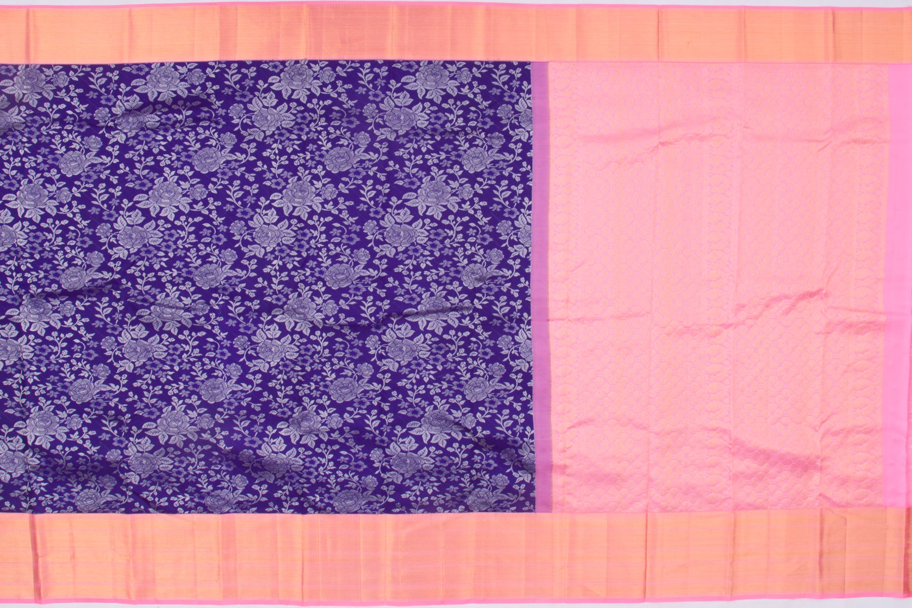 Kanchipuram Silk Jaal Dark Blue Saree
