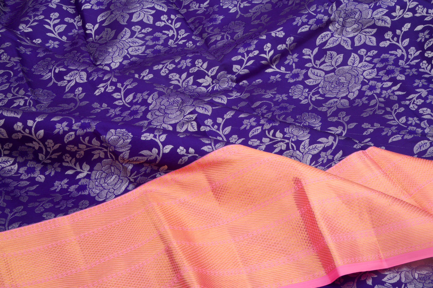 Kanchipuram Silk Jaal Dark Blue Saree