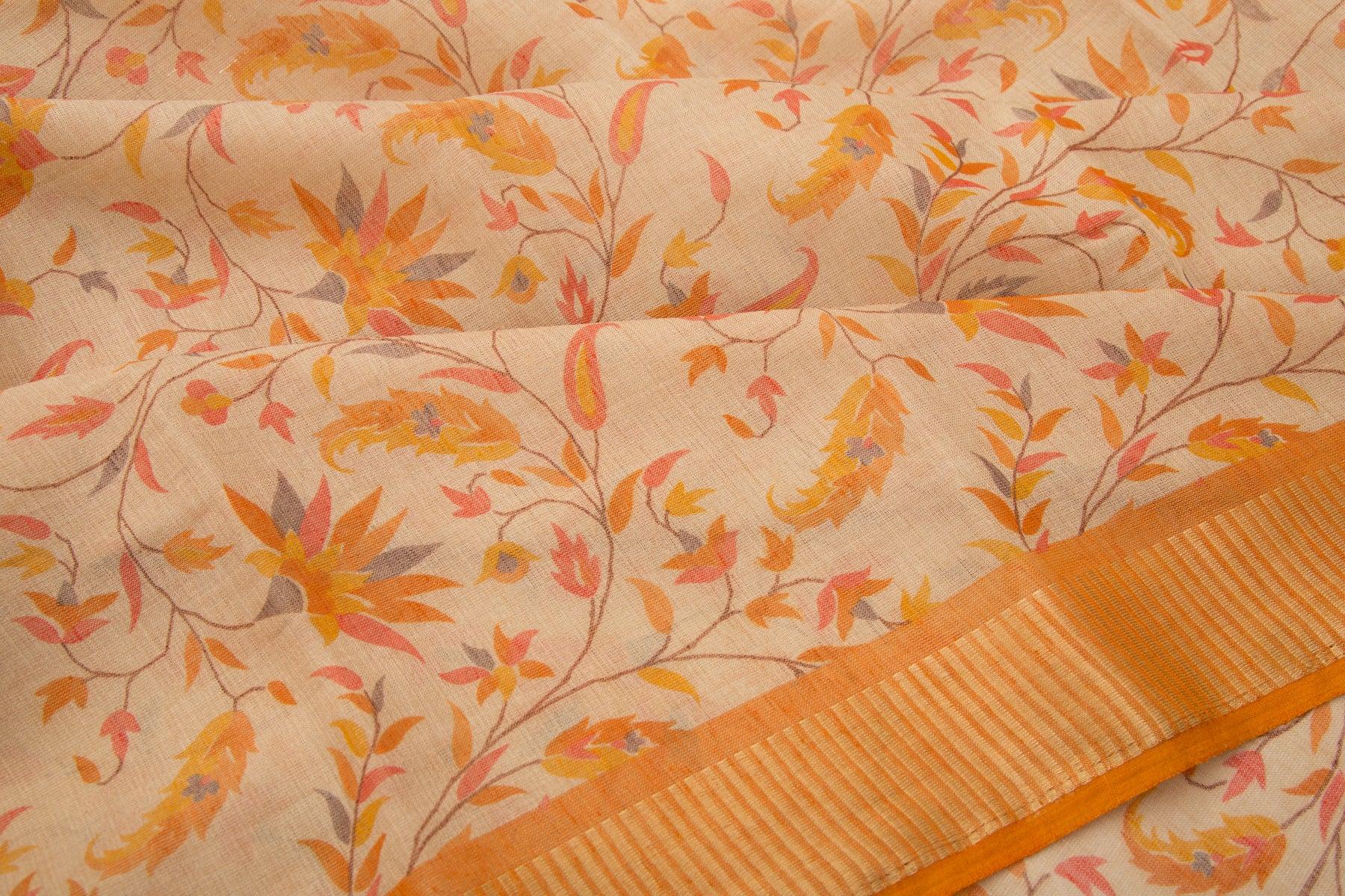 Linen Tissue Floral Printed Cream Saree