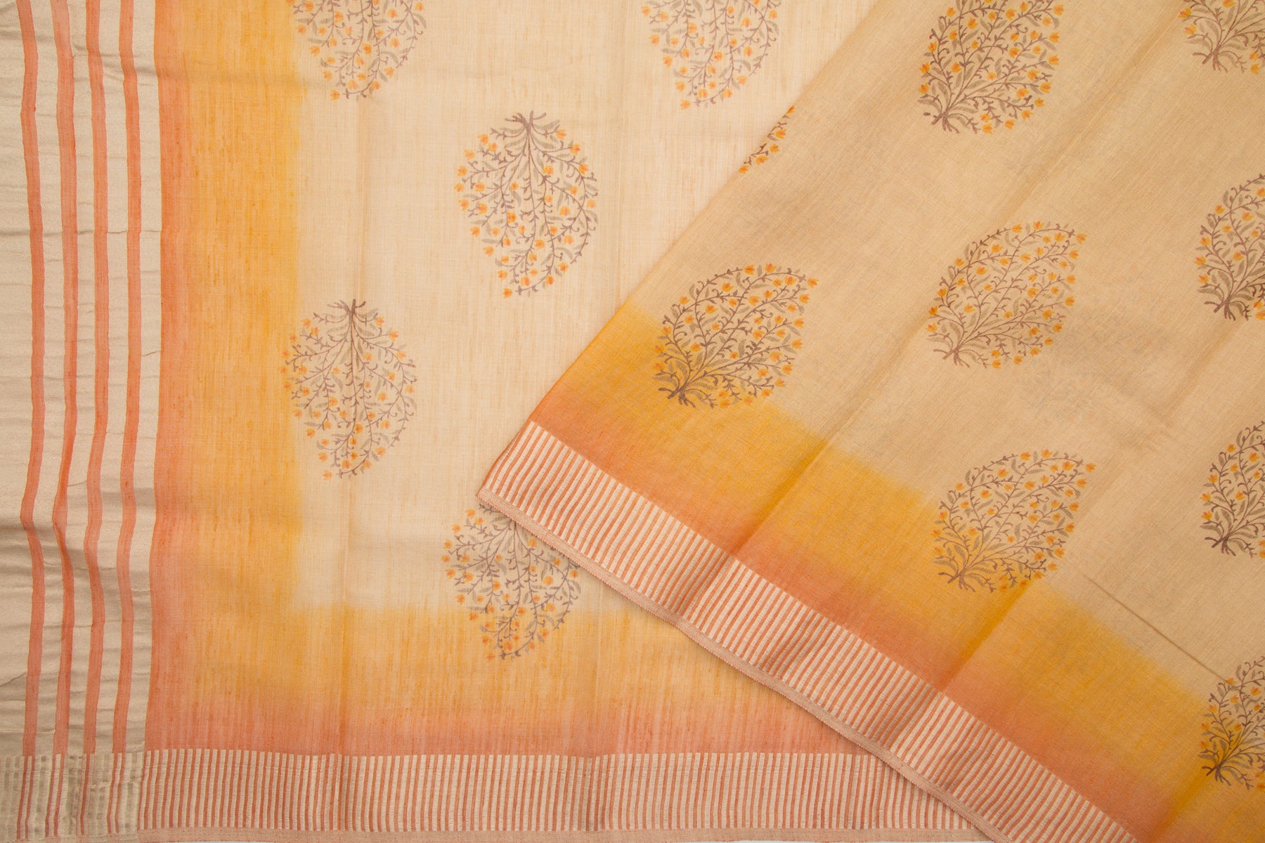 Linen Tissue Floral Printed Cream Saree