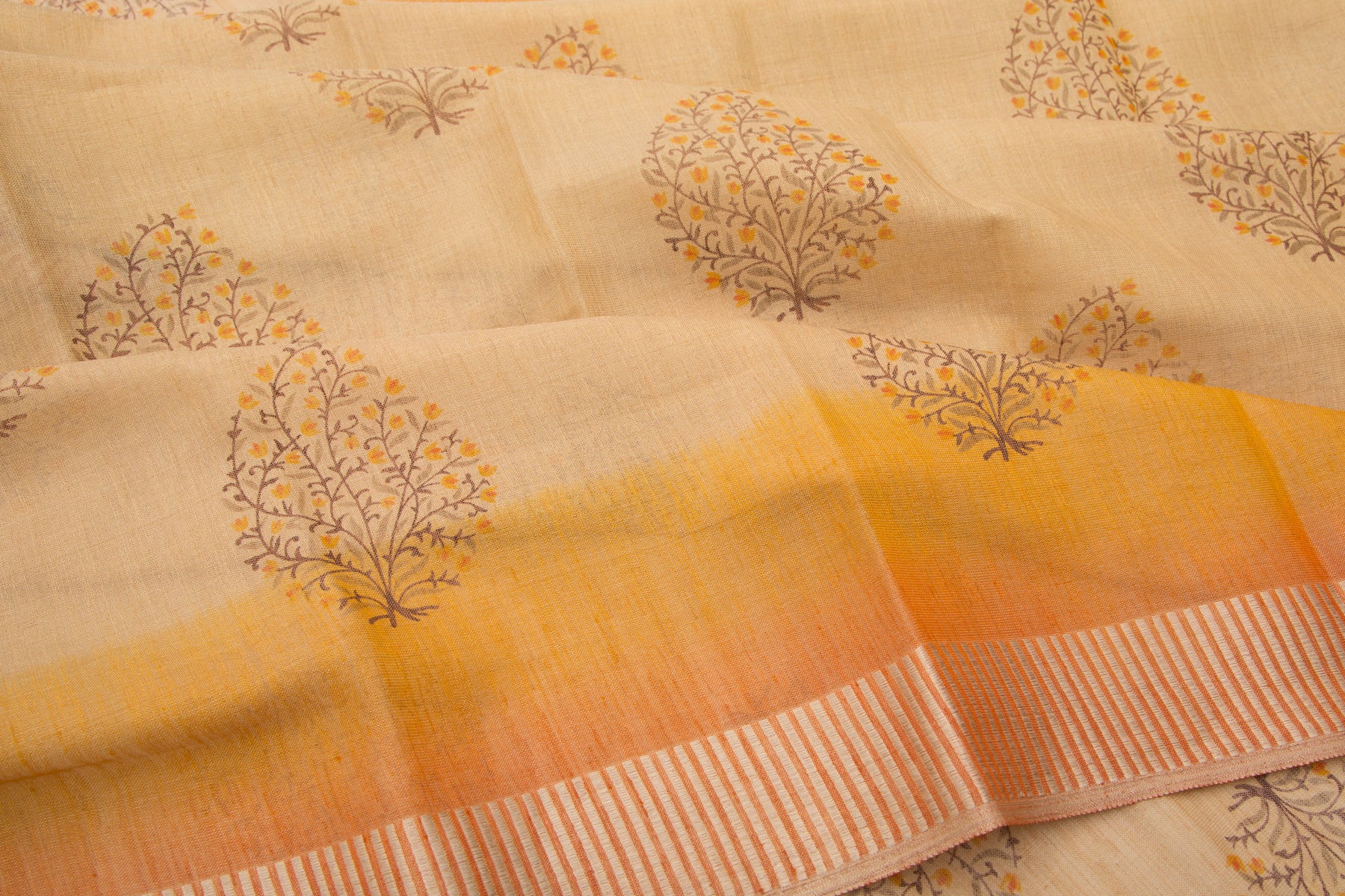 Linen Tissue Floral Printed Cream Saree