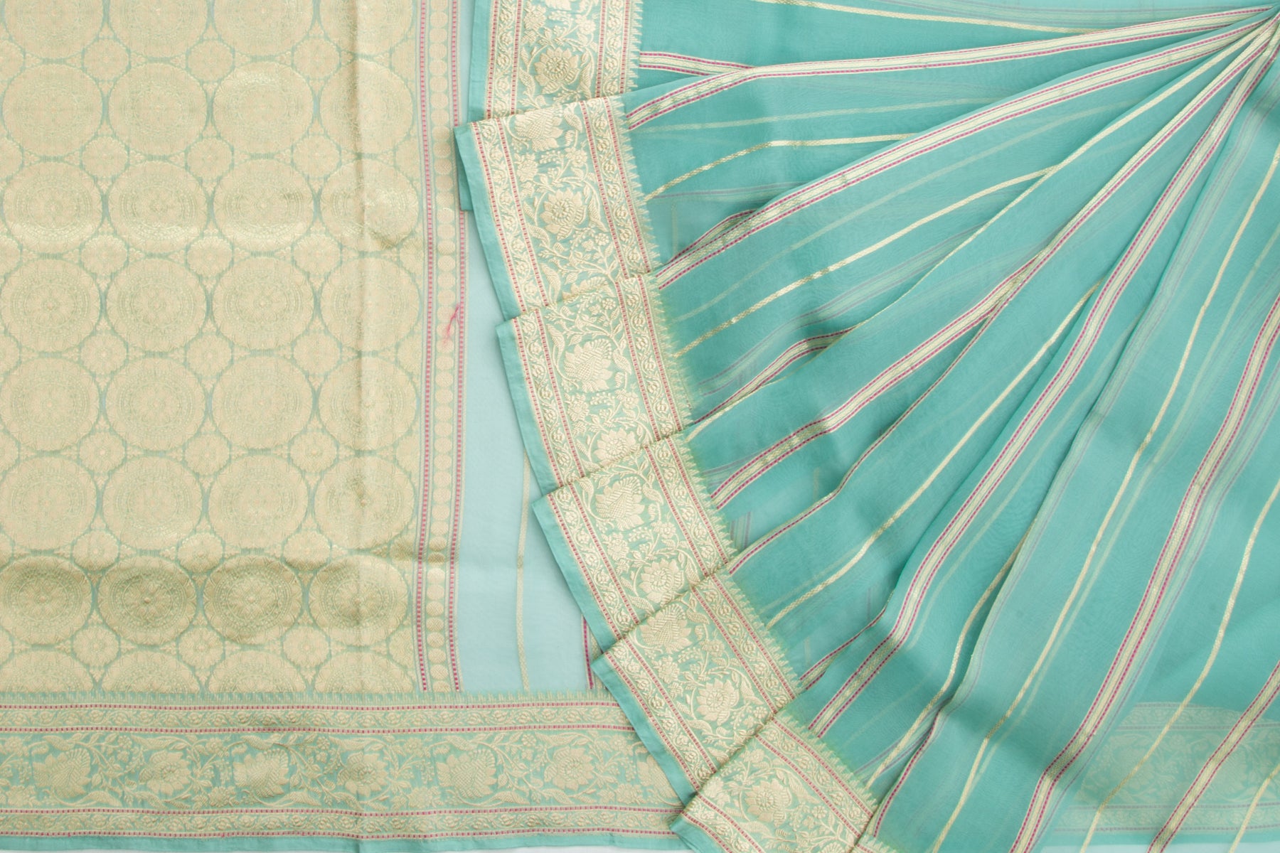 Banarasi Kora Organza Vertical Lines Blue Saree