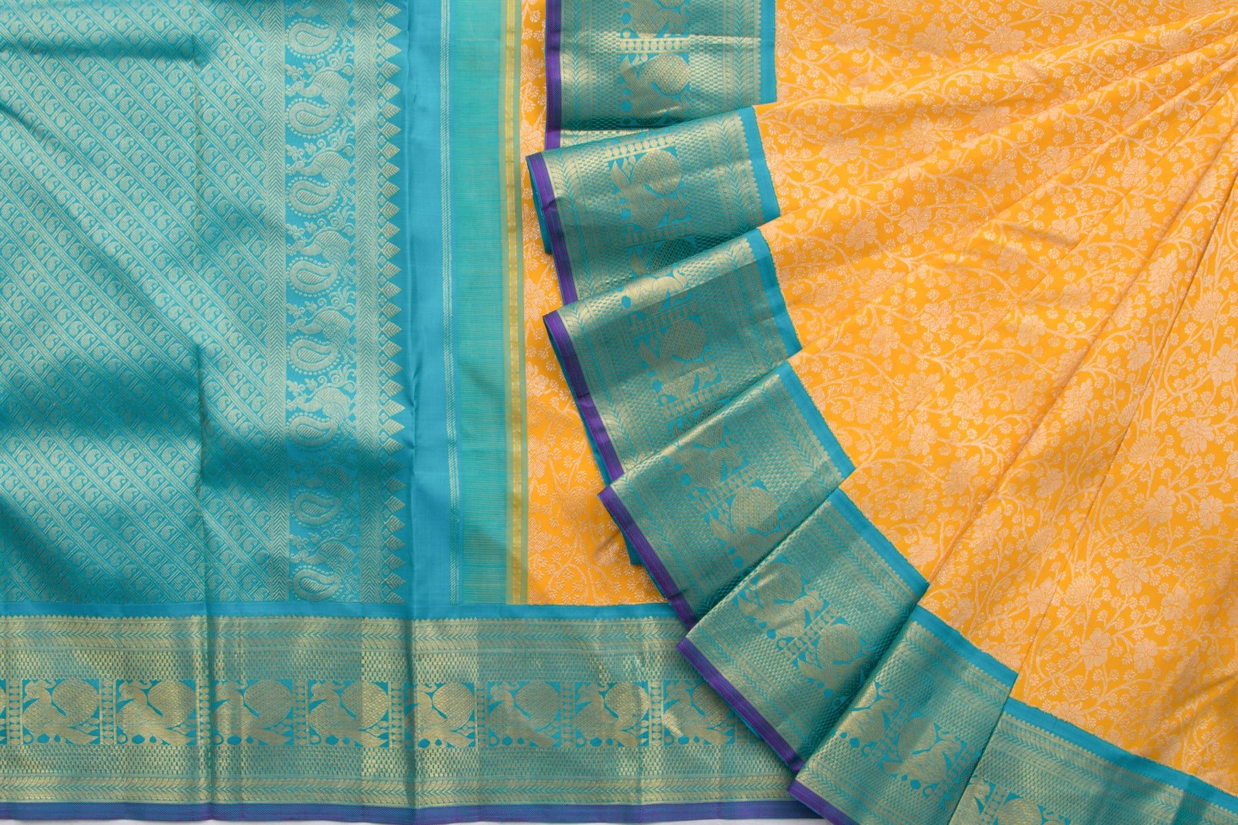 Kanchipuram Silk Jaal Yellow Saree