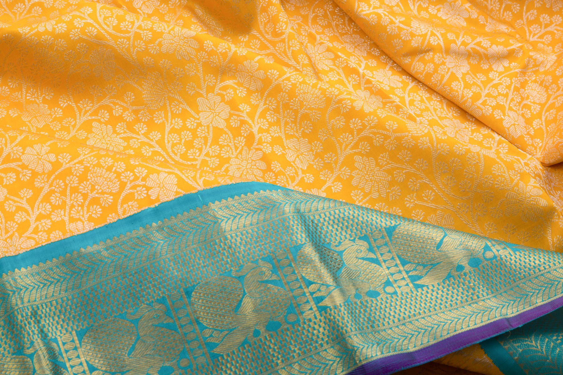 Kanchipuram Silk Jaal Yellow Saree