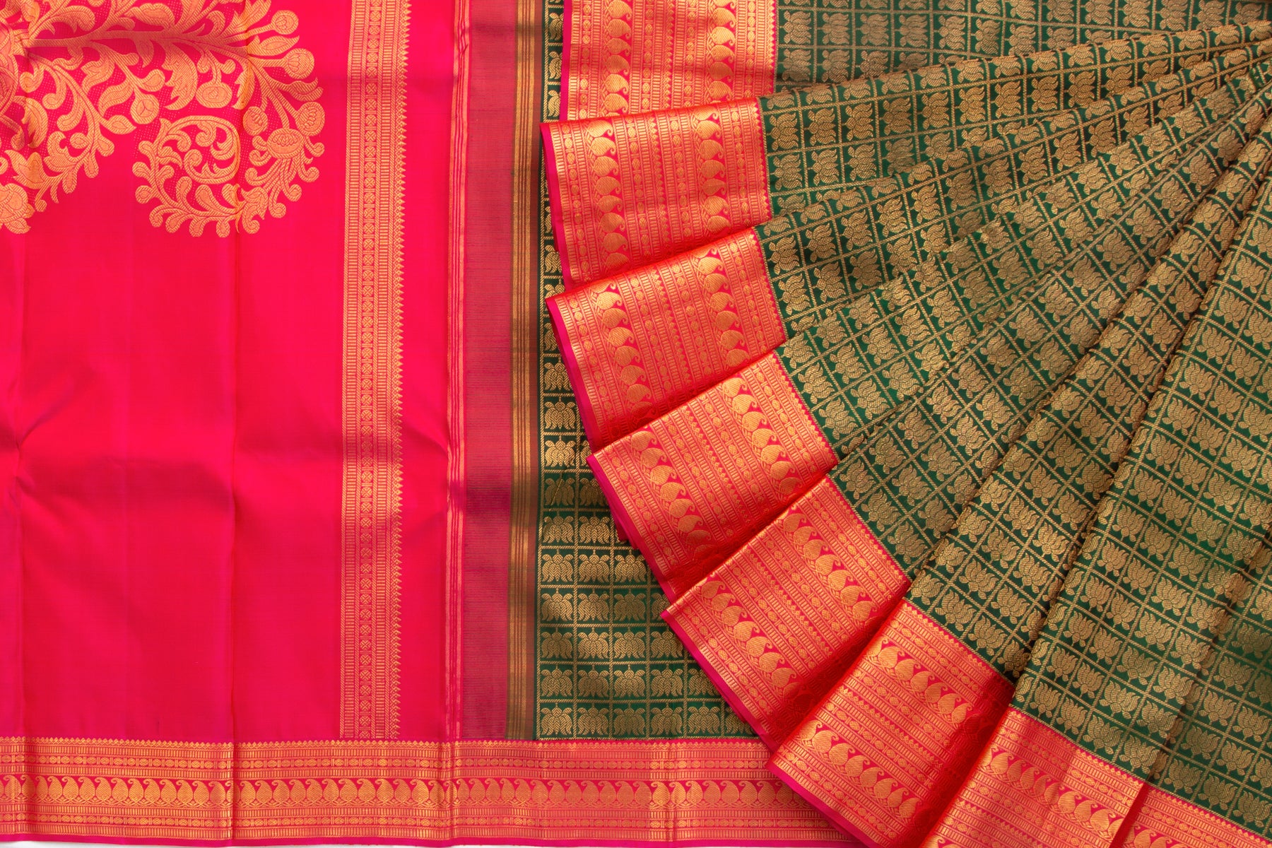 Kanchipuram Silk Checks And Butta Green Saree
