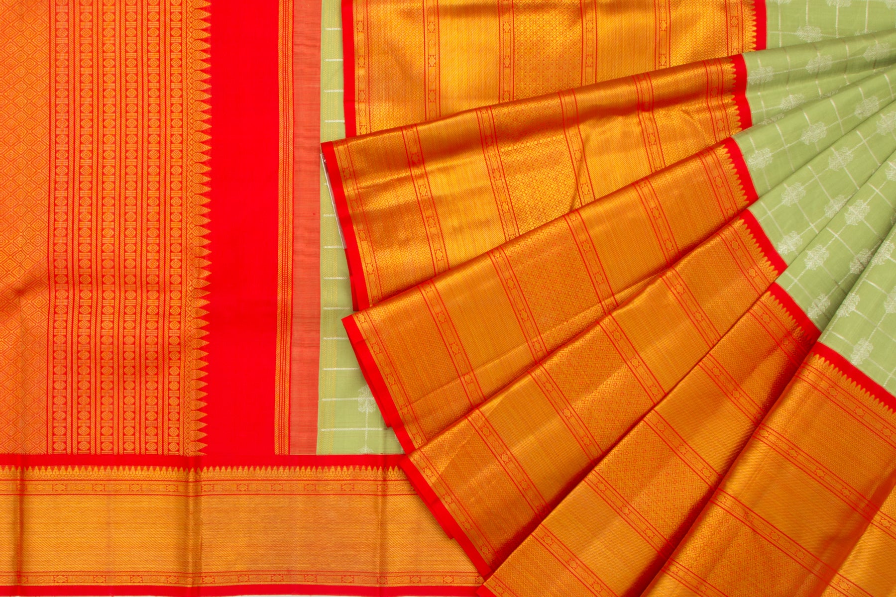 Kanchipuram Silk Checks And Butta Pastel Green Saree
