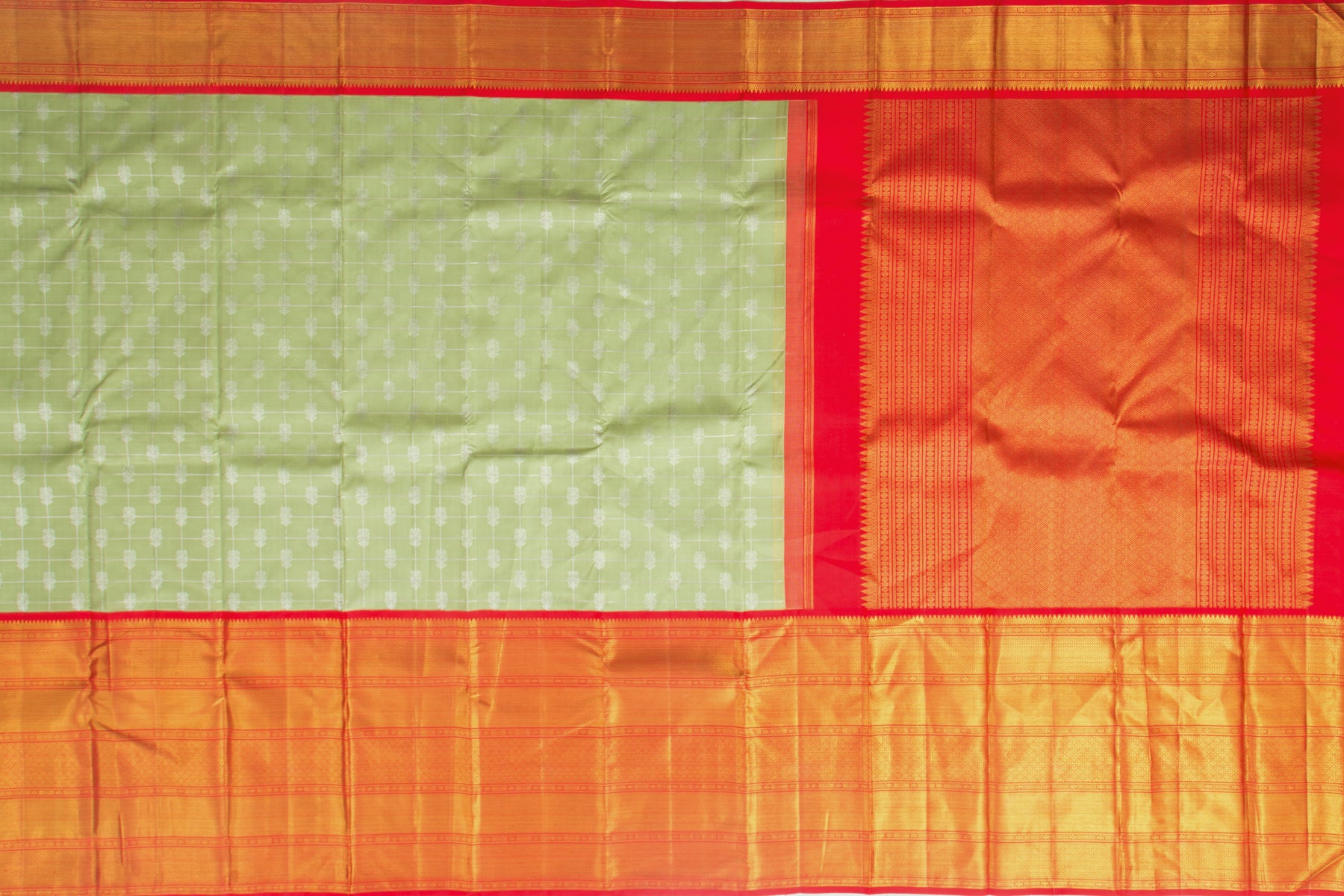 Kanchipuram Silk Checks And Butta Pastel Green Saree