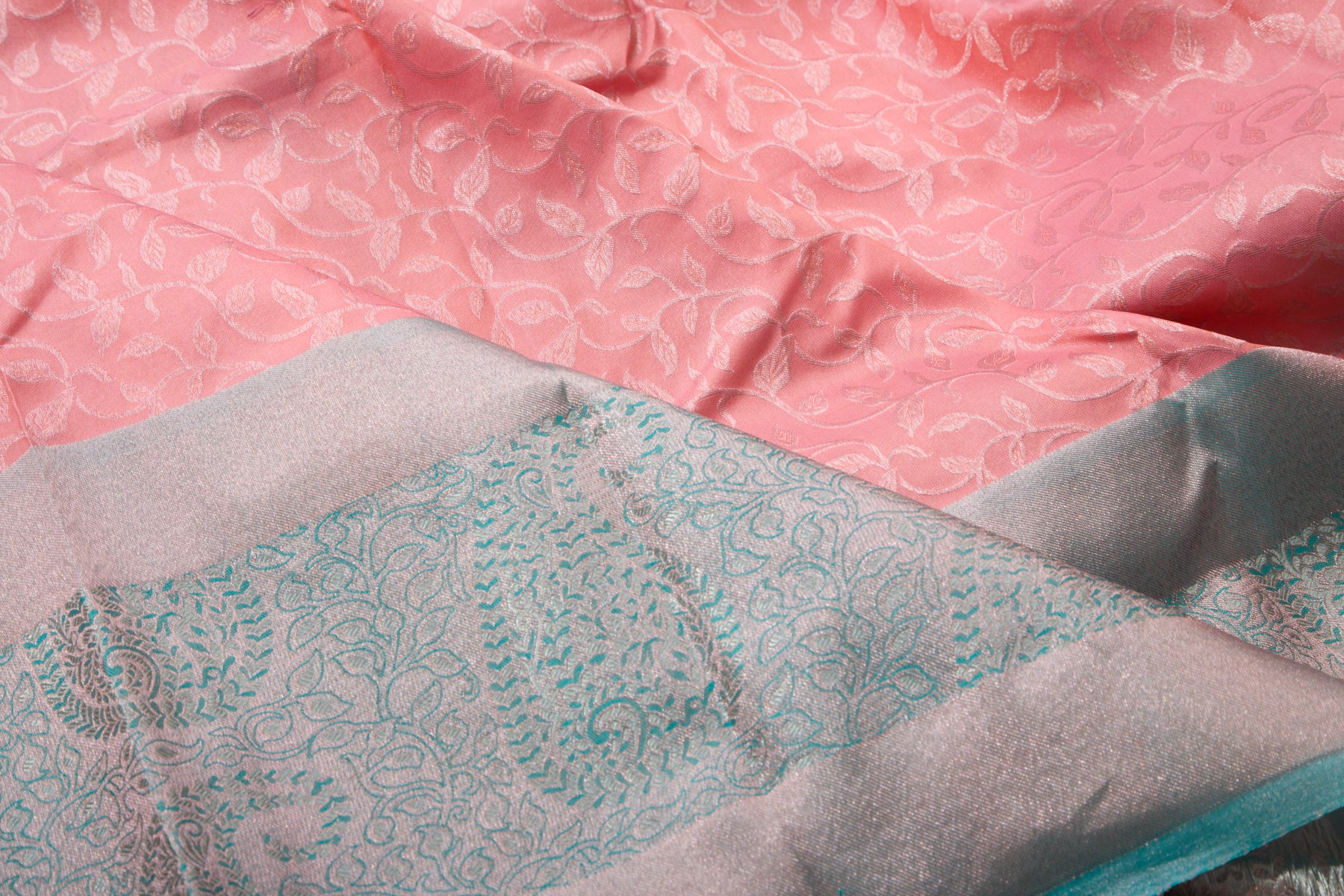 Kanchipuram Silk Jacquard Pastel Pink Saree