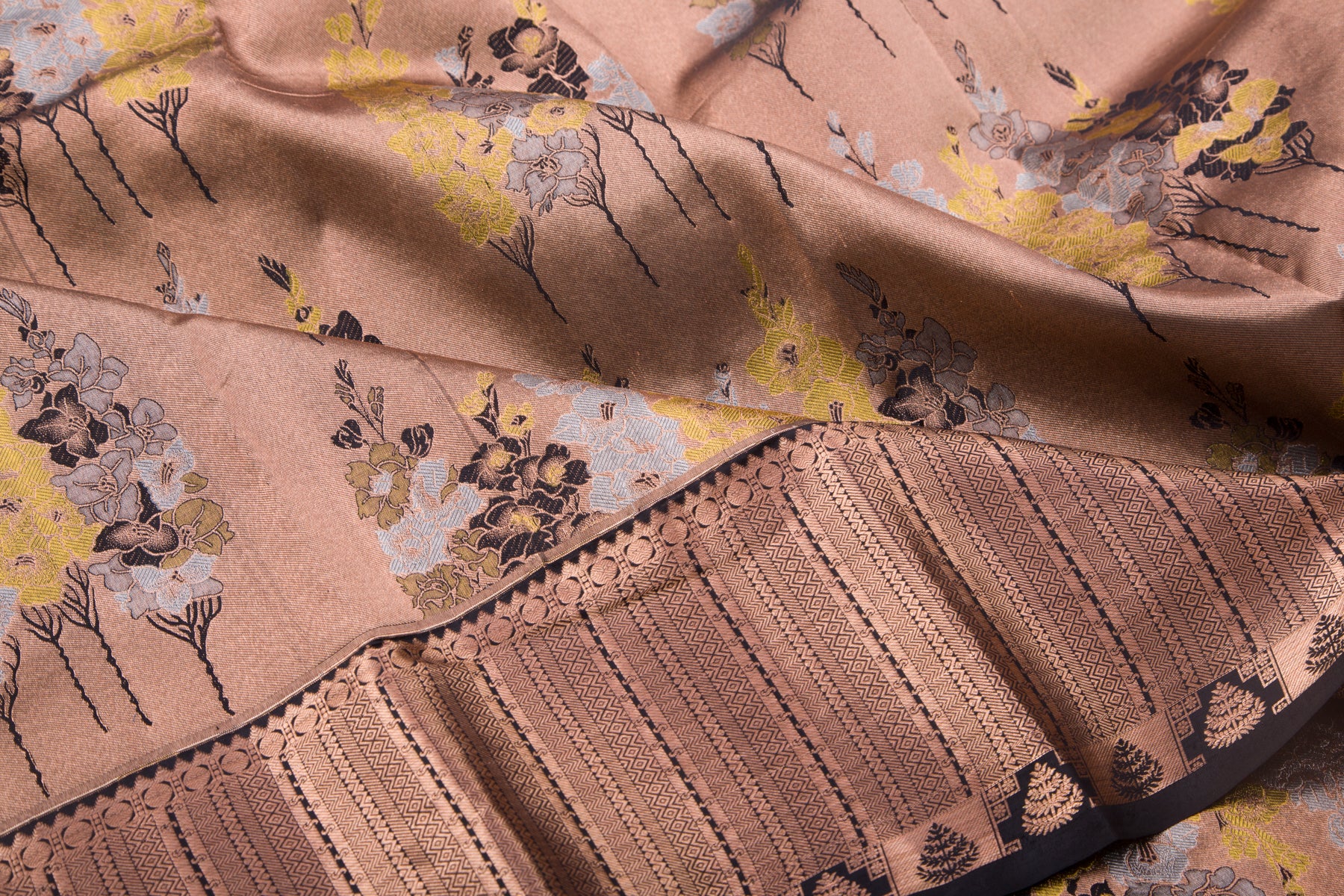 Kanchipuram Silk Tissue Brocade Pastel Brown Saree