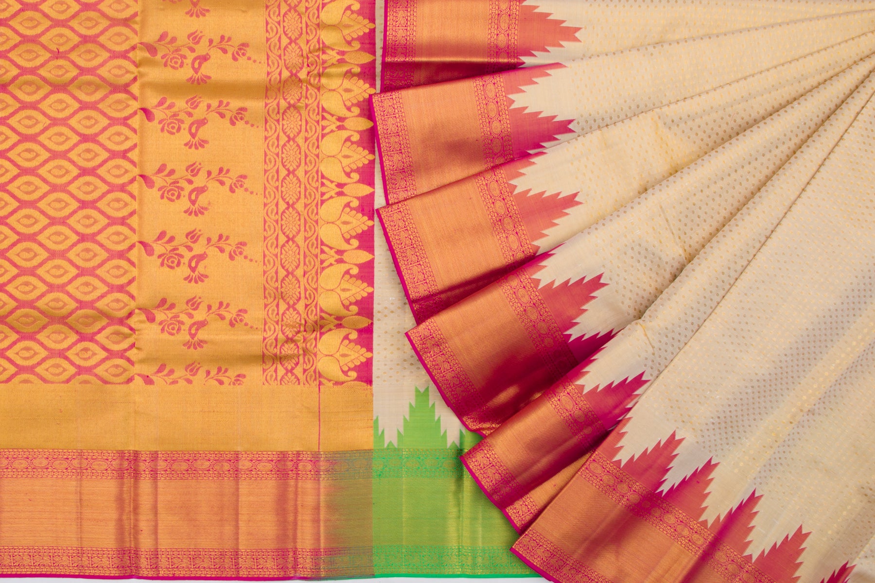 Kanchipuram Silk Tissue Brocade Cream Saree