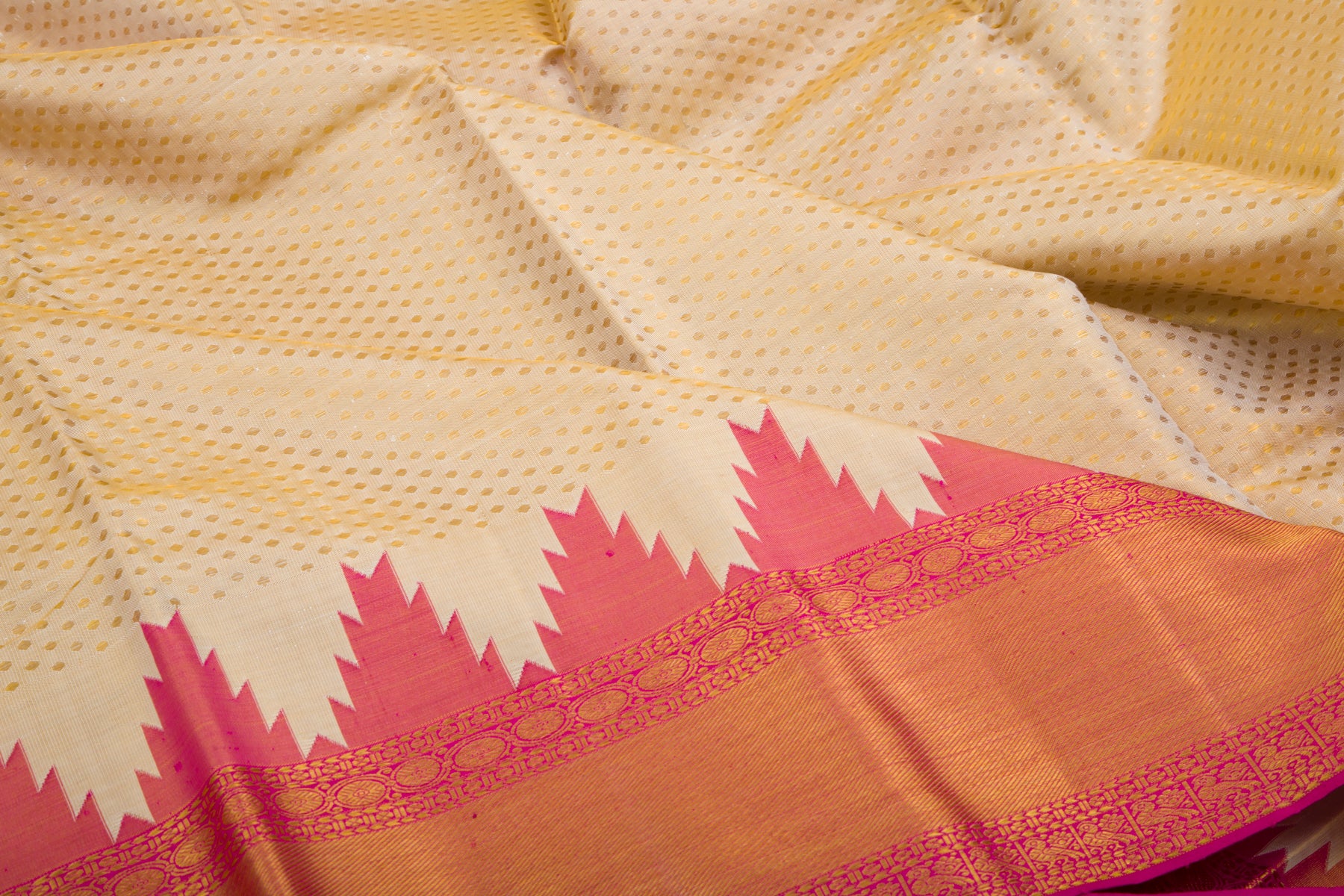Kanchipuram Silk Tissue Brocade Cream Saree