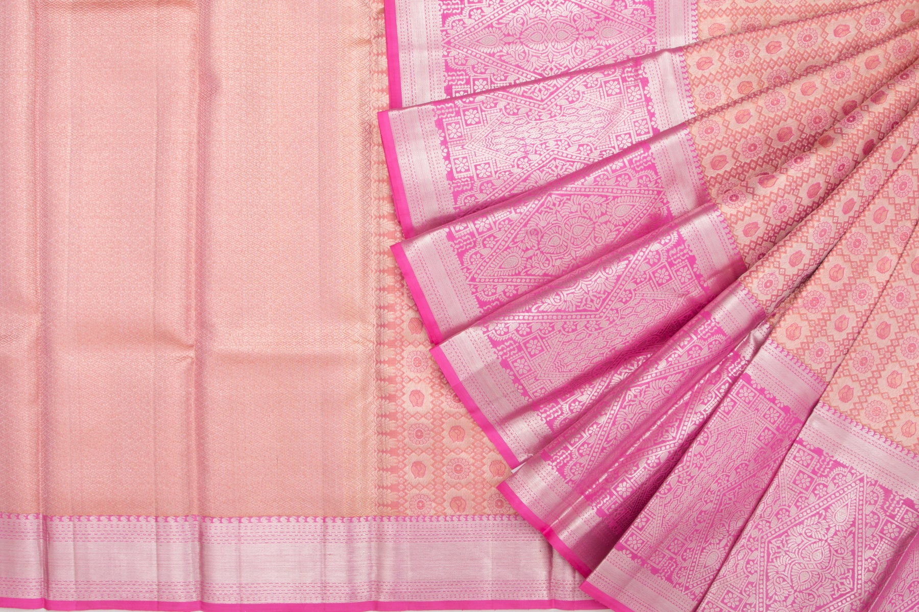Kanchipuram Silk Tissue Brocade Peach Saree