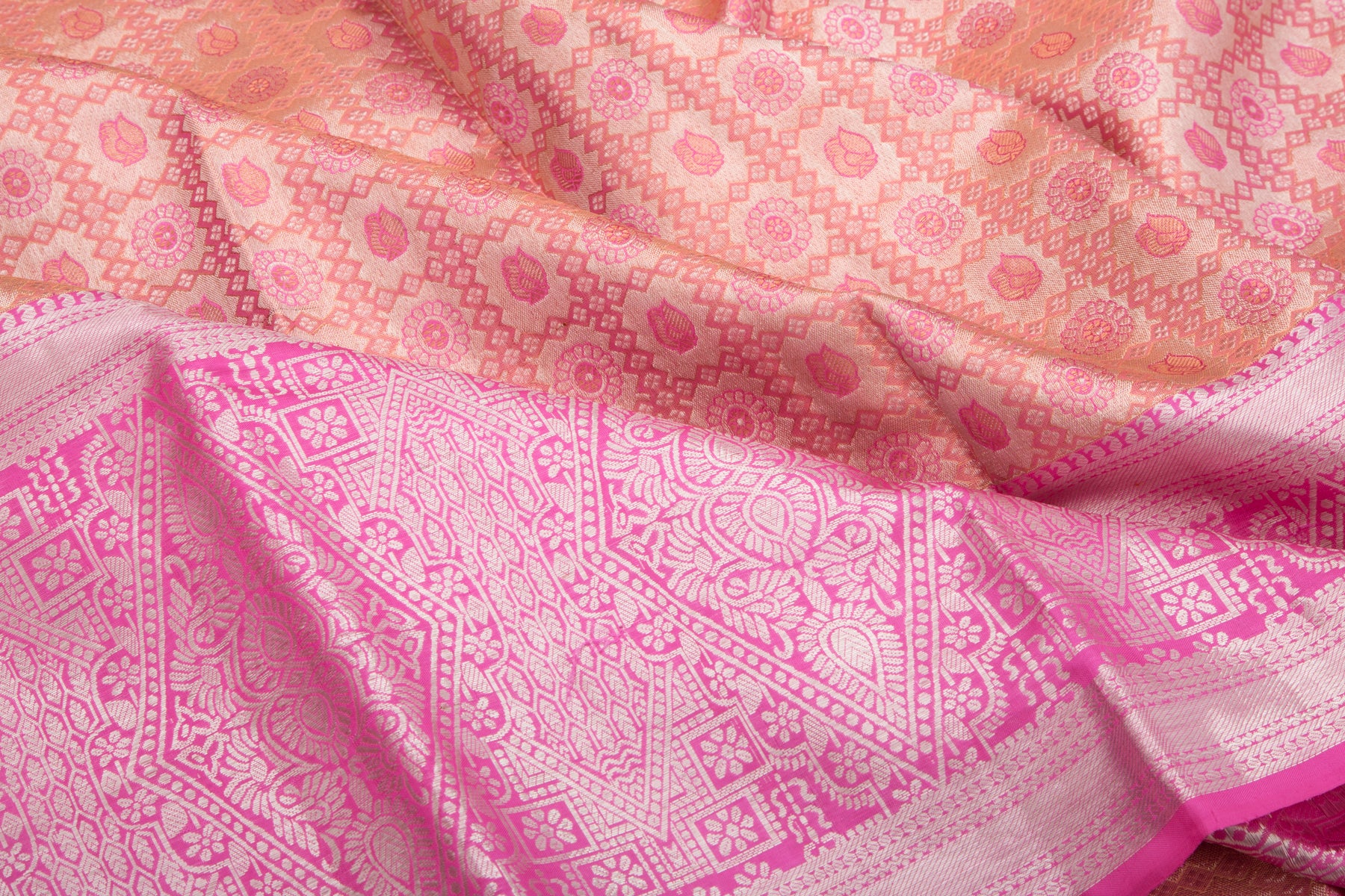 Kanchipuram Silk Tissue Brocade Peach Saree