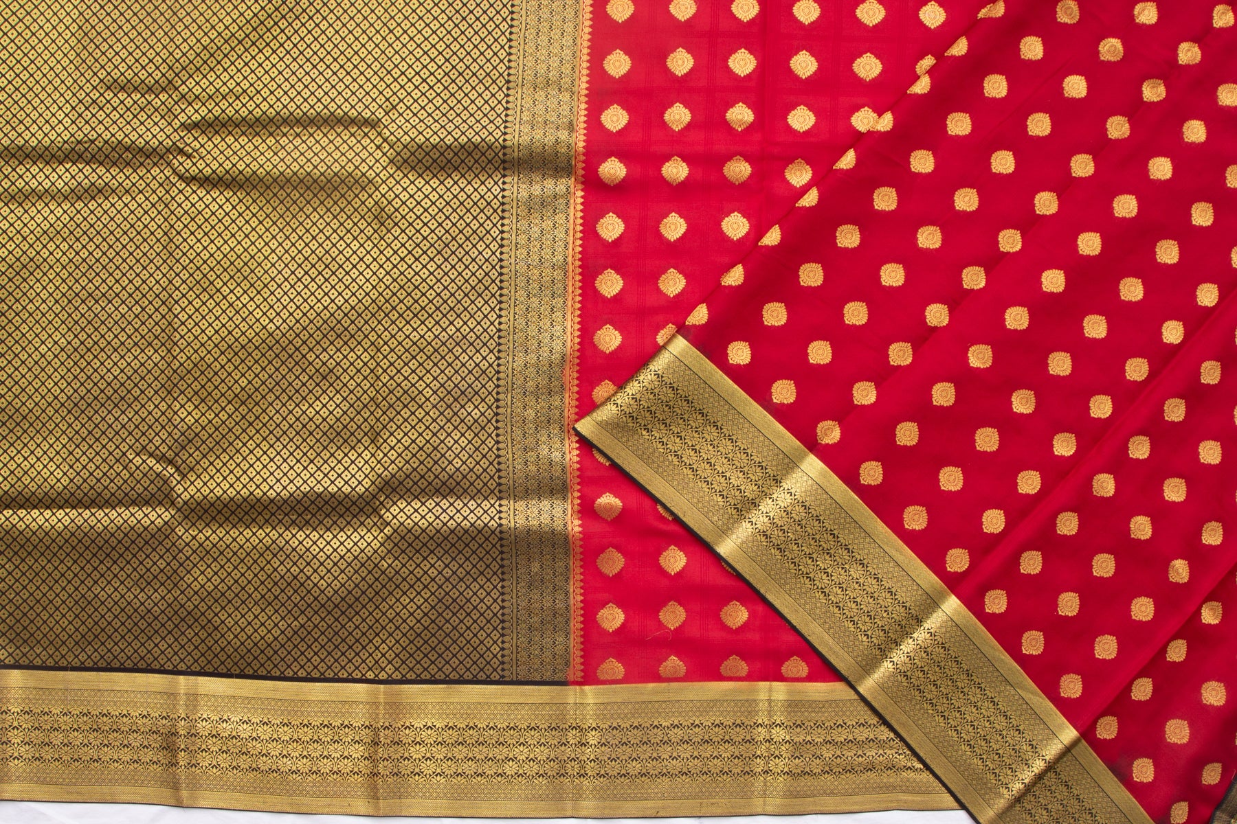 Binny Silk Jacquard Checks And Butta Red Saree