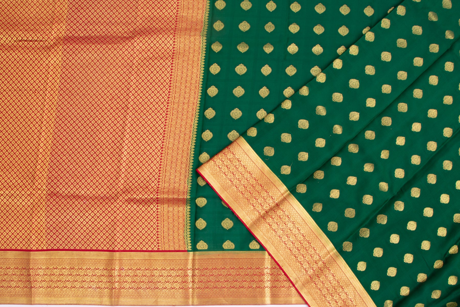 Binny Silk Butta Dark Green Saree