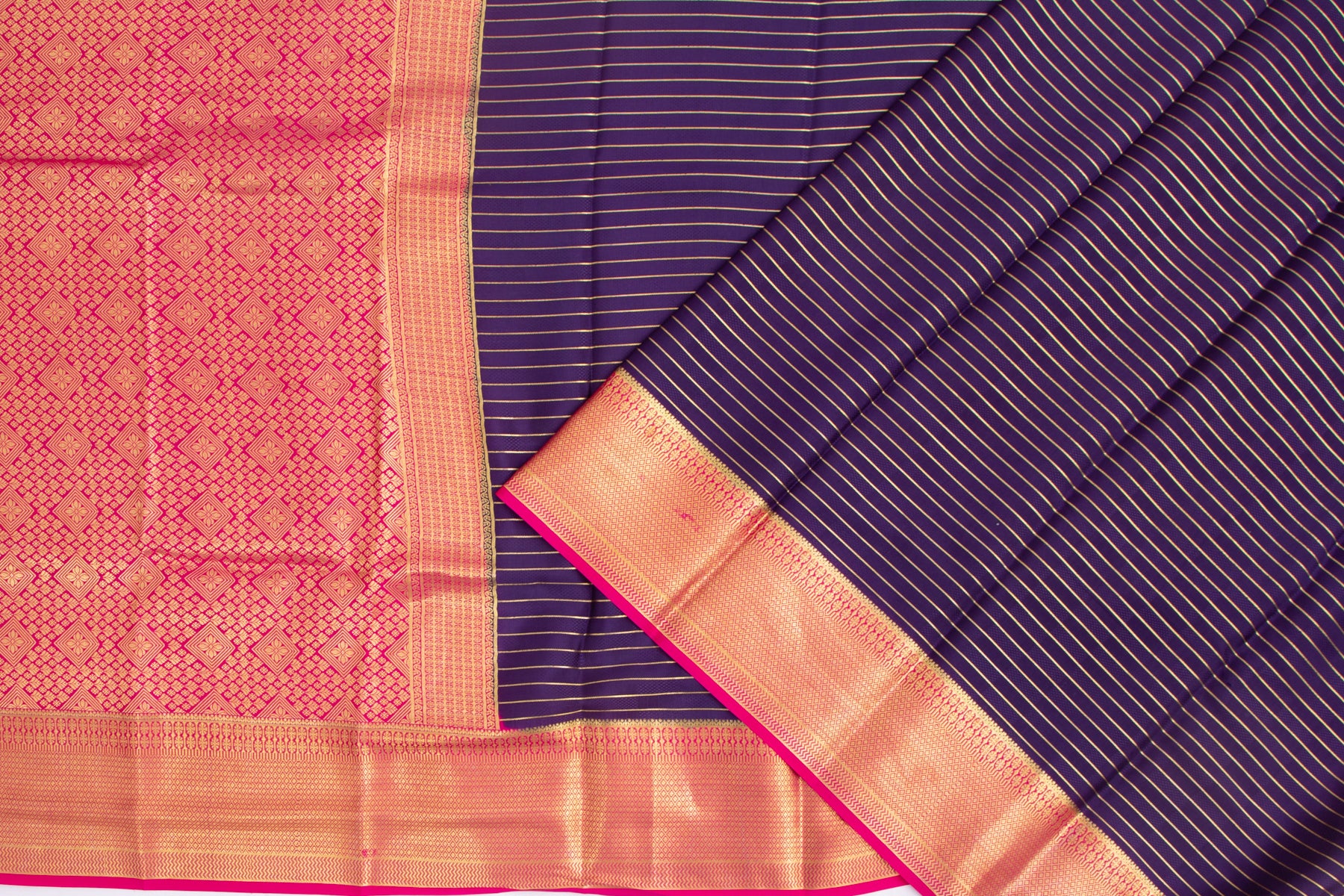 Binny Silk Horizontal Lines Violet Saree
