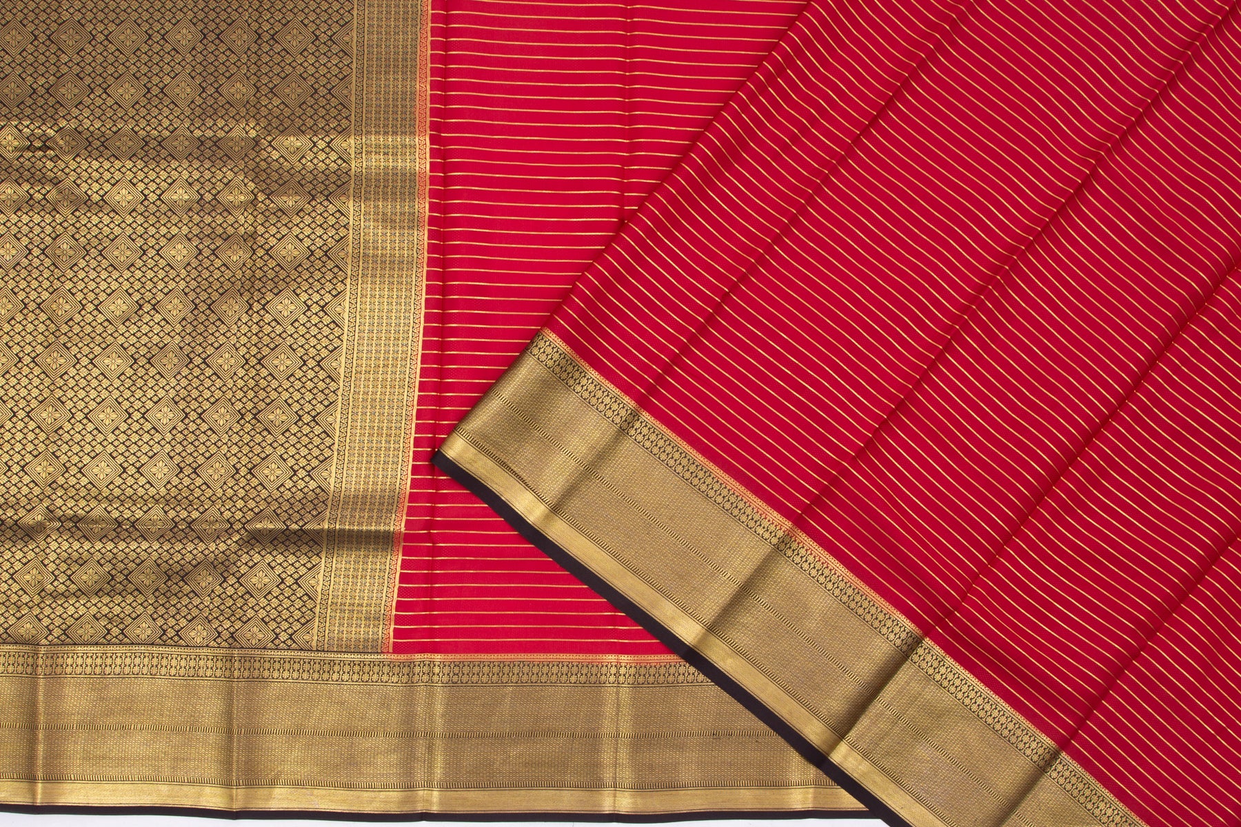 Binny Silk Horizontal Lines Red Saree