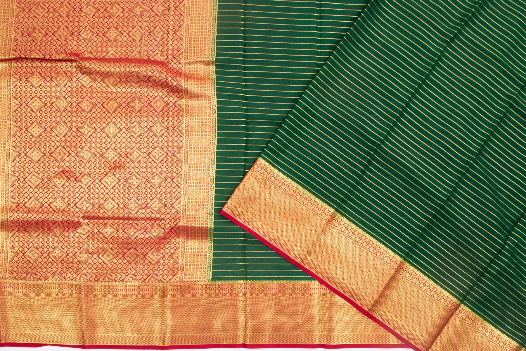 Binny Silk Horizontal Lines Green Saree