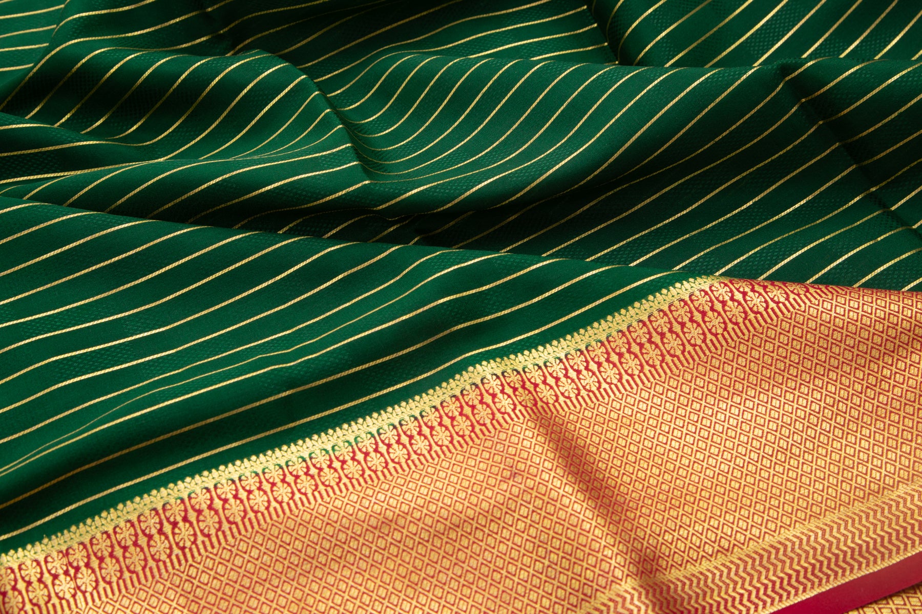Binny Silk Horizontal Lines Green Saree