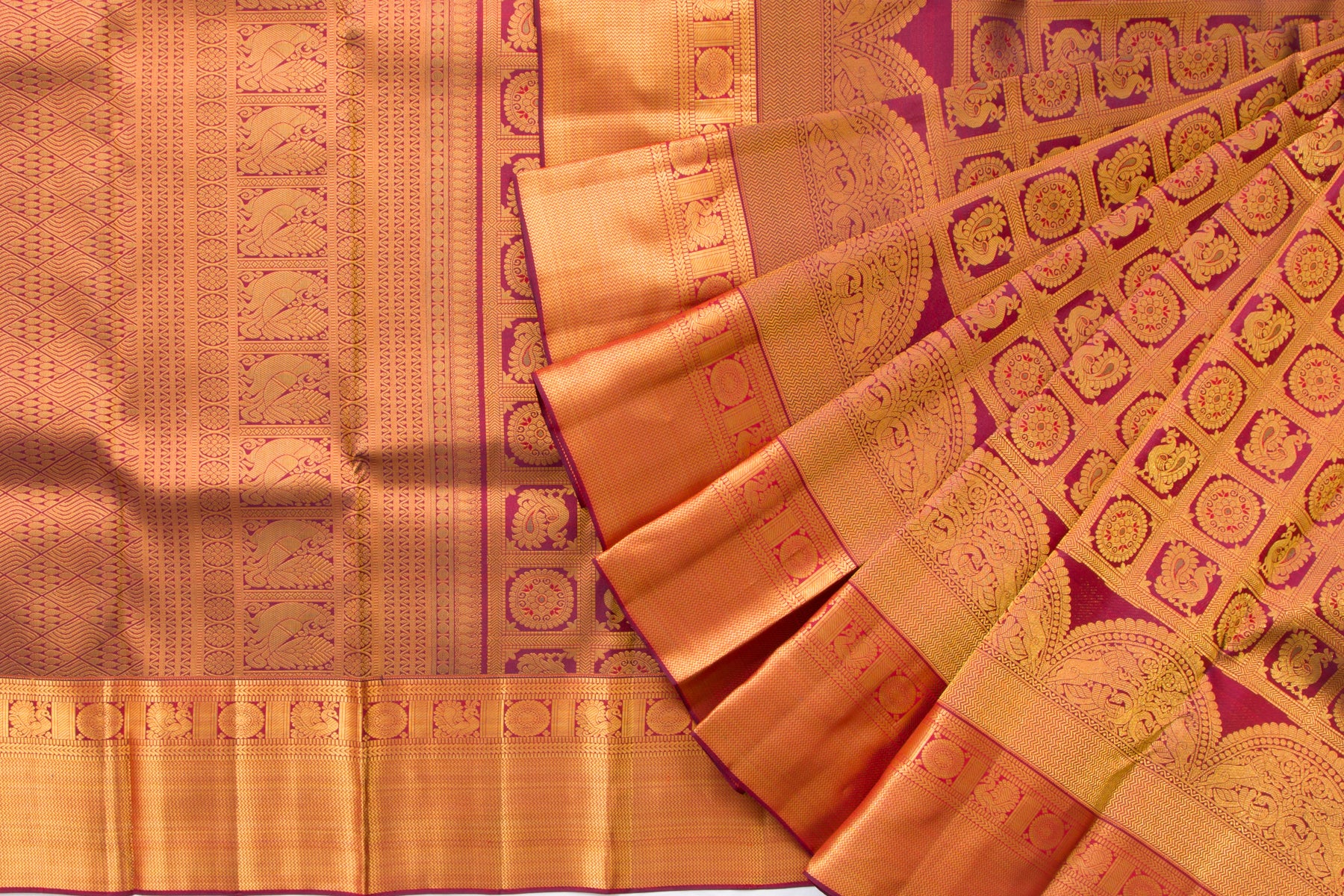 Kanchipuram Silk Checks And Butta Burgundy Saree
