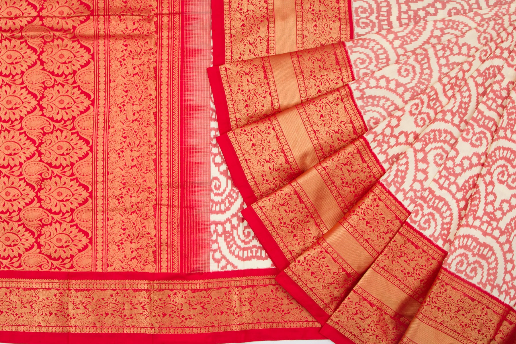 Kanchipuram Silk Ikat Cream Saree