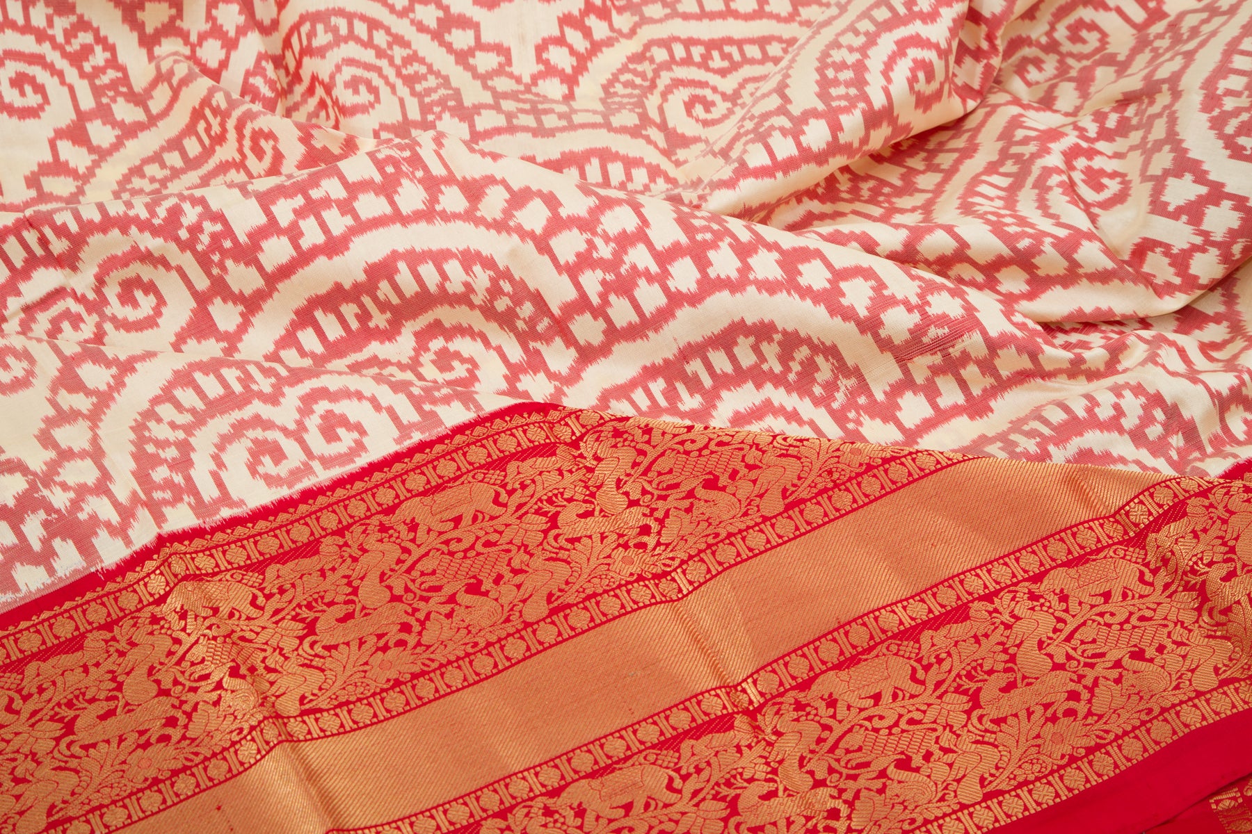 Kanchipuram Silk Ikat Cream Saree