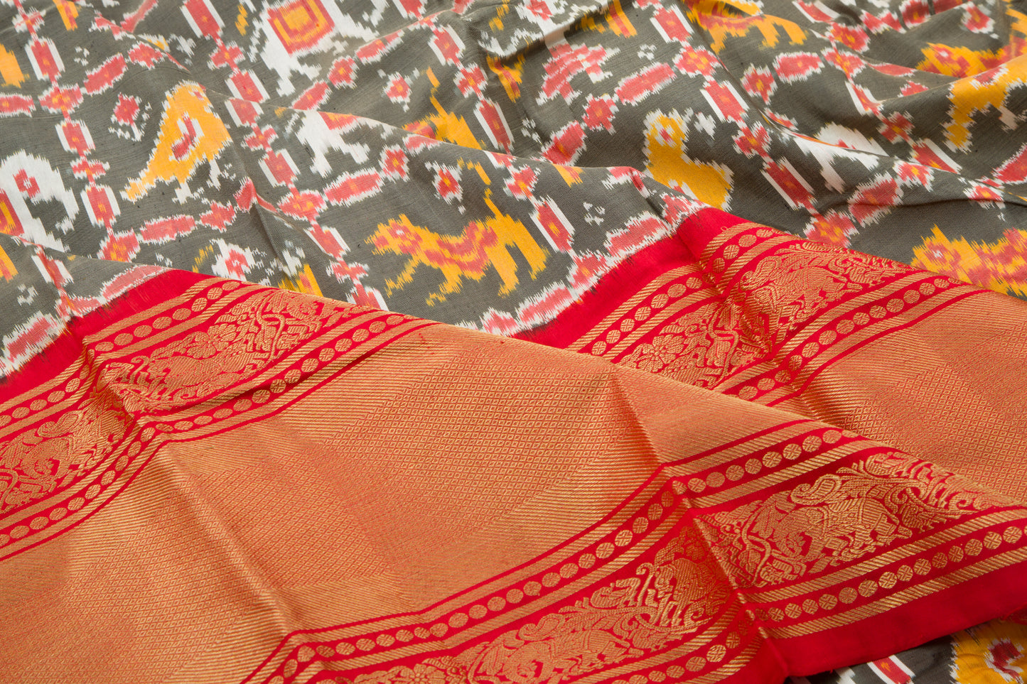 Kanchipuram Silk Ikat Grey Saree