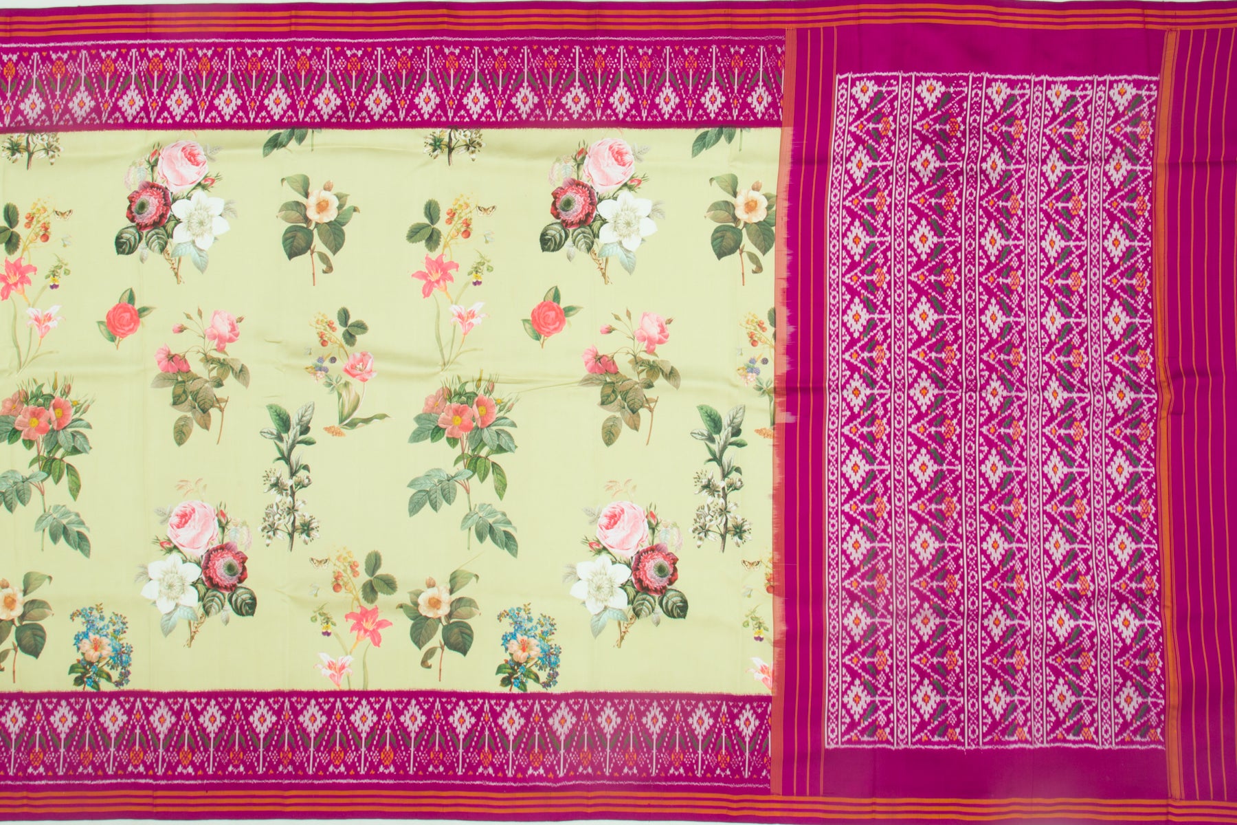 Pochampally Silk Ikat Printed Pastel Green Saree