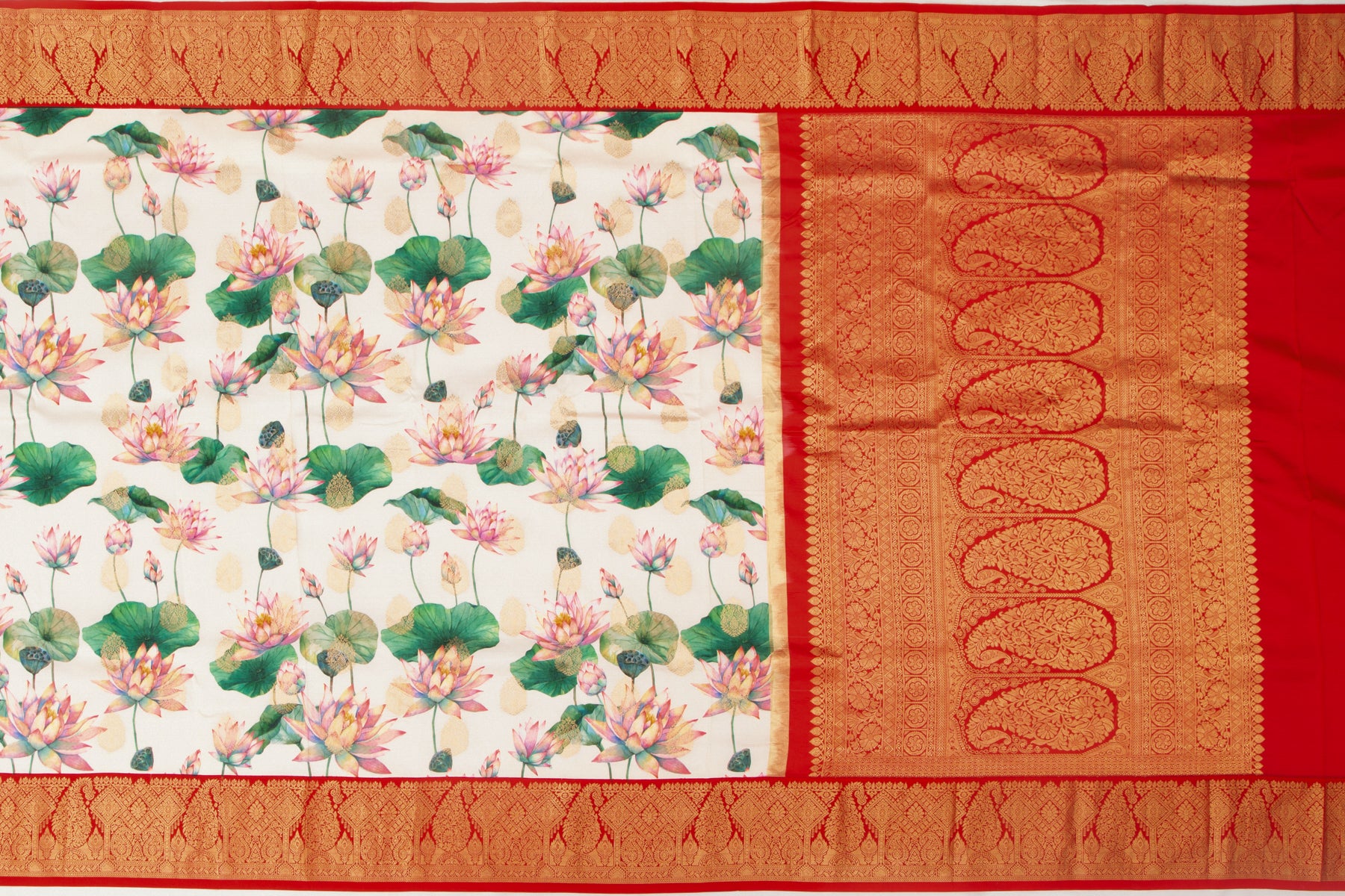 Kanchipuram Silk Floral Printed And Butta Cream Saree
