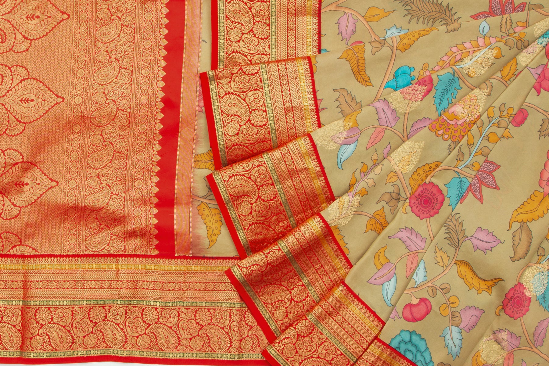 Kanchipuram Silk Floral Printed And Butta Green Saree