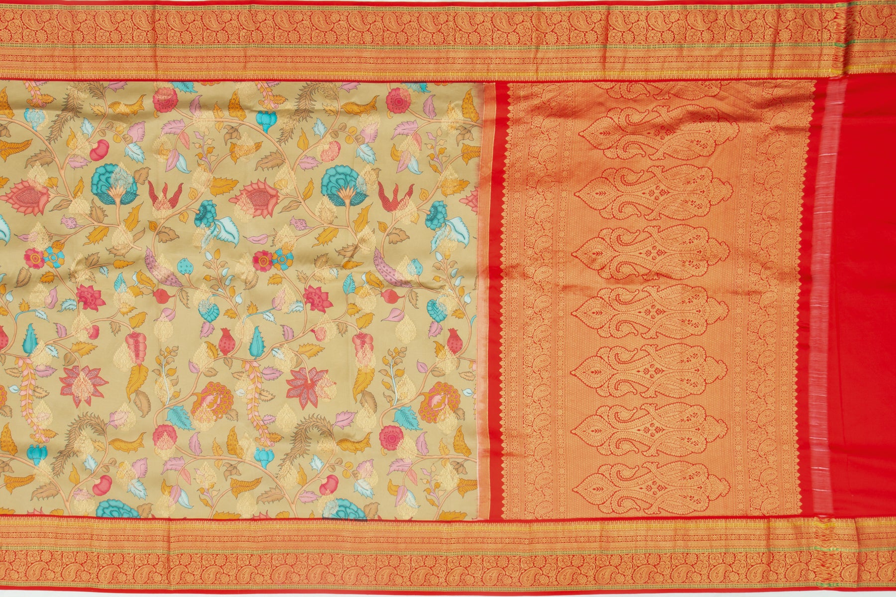 Kanchipuram Silk Floral Printed And Butta Green Saree