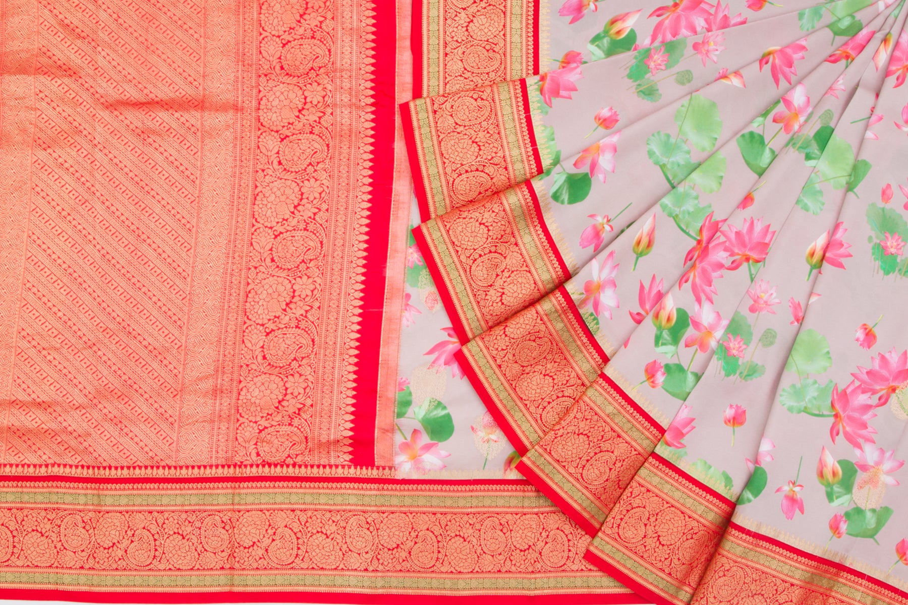 Kanchipuram Silk Floral Printed Grey Saree